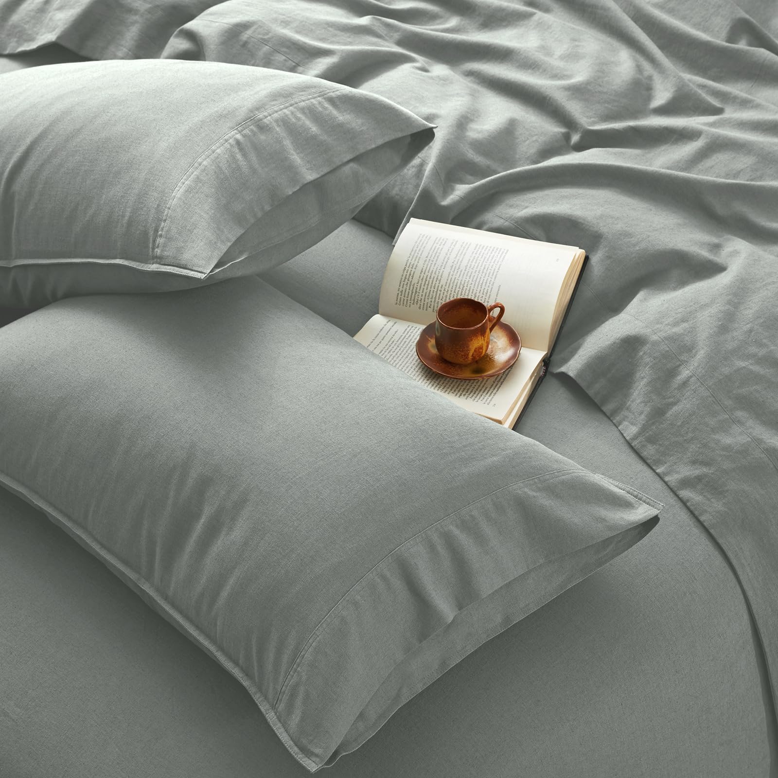 4Pcs Organic Linen Sheets King Size, 100% French Linen from Normandy, Tear-Resistant Natural Linen King Sheet Set with 16 Inch Deep Pocket, 1 Flat Sheet, 1 Fitted Sheet, 2 Pillowcases