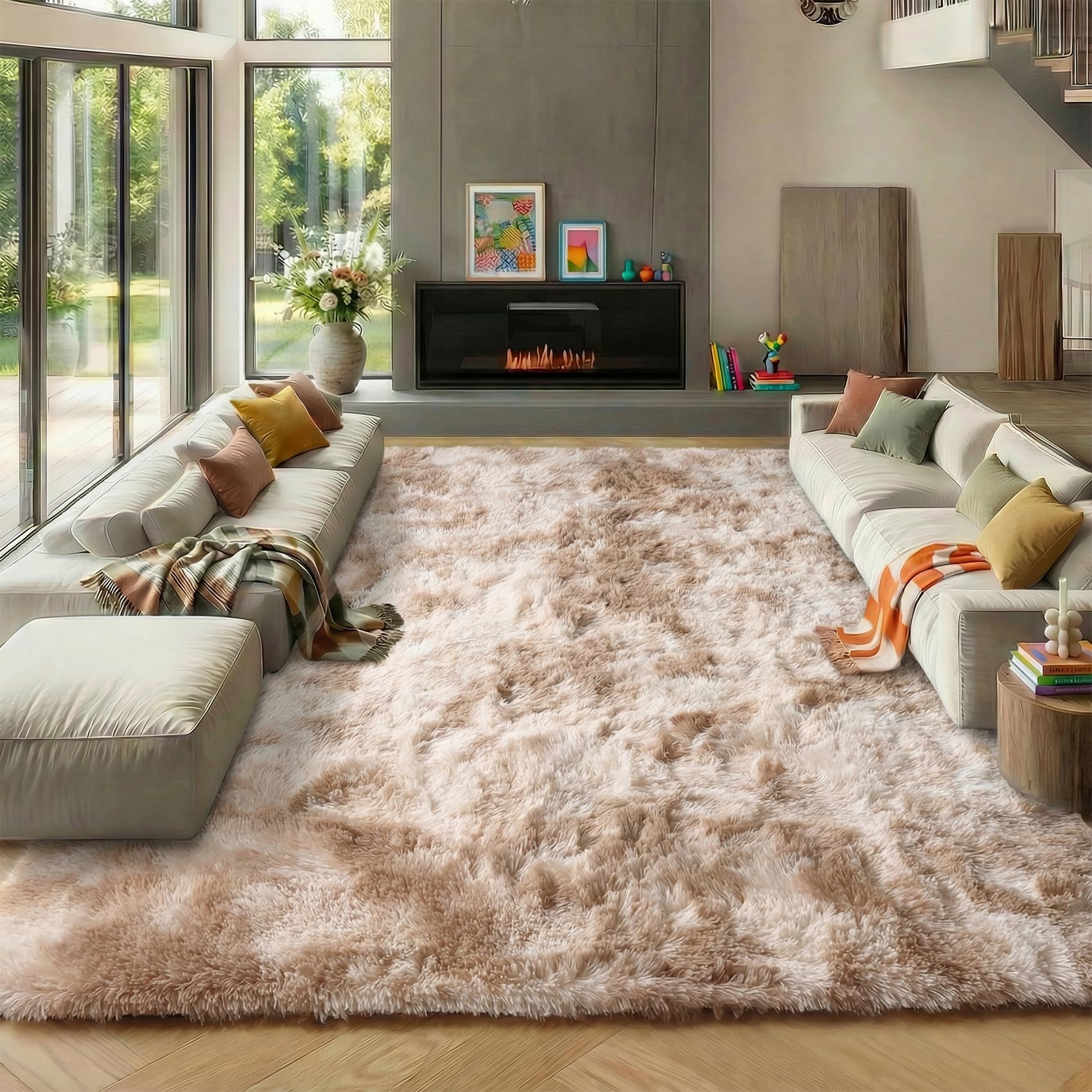 ONASAR Tie-Dyed Dark Grey Round Area Rugs 5ft, Ultra Soft Bedroom Circle Rug for Kids Girls Teen Room, Fluffy Plush Shaggy Carpet Floor Mats for Baby Nursery Living Room Playroom Home Decor