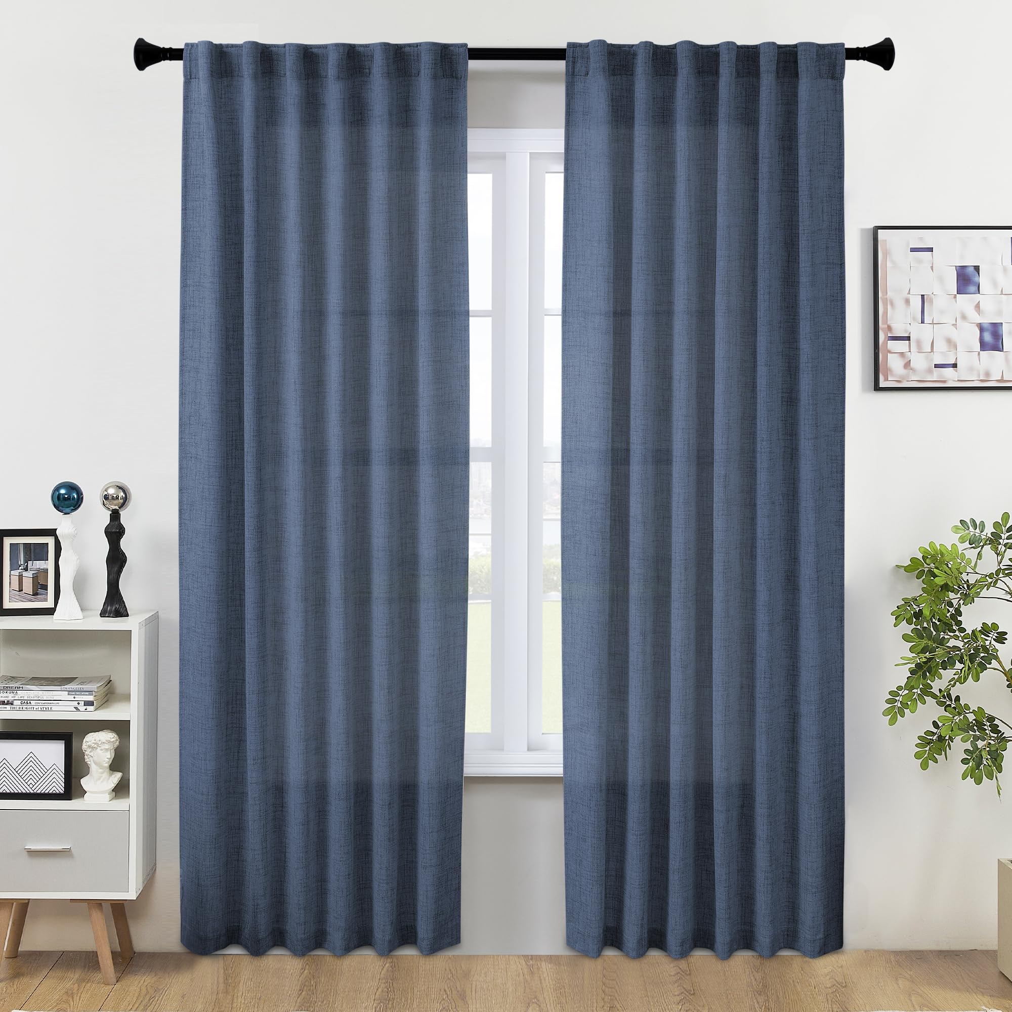 Natural Linen Back Tab Curtains 92 inch Long 2 Panels Set for Living Room Semi Sheer Light Filtering Window Drape Neutral Country Farmhouse Boho Curtains for Bedroom Cream Beige