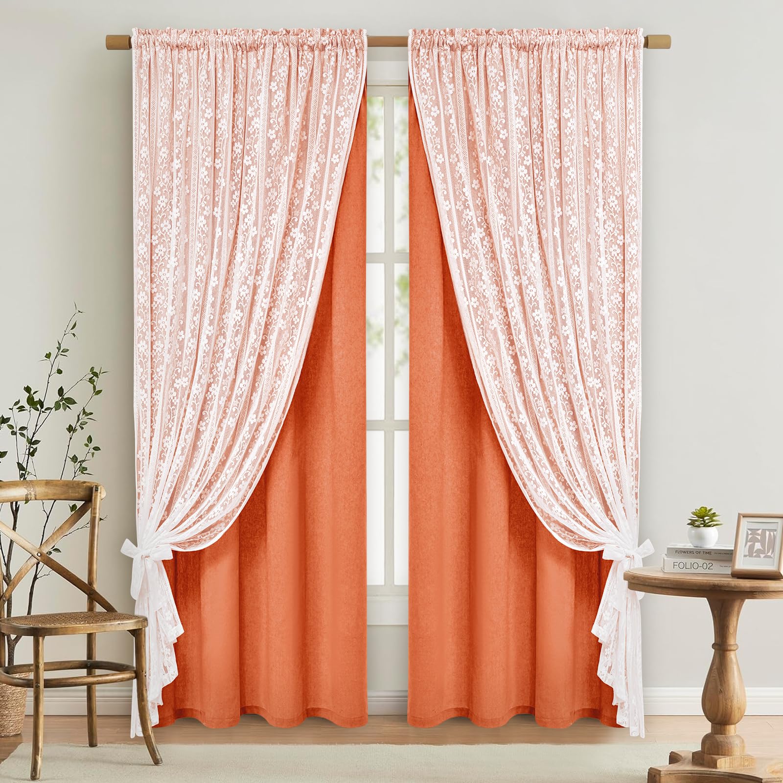 2-Panel 52×84" Beige Linen Curtains, Boho Farmhouse Window Drapes