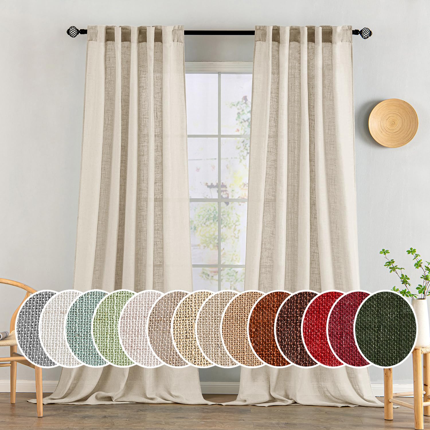 MIULEE Taupe Linen Curtains 84 Inch Length for Bedroom Living Room, Soft Thick Linen Textured Window Drapes Semi Sheer Light Filtering Back Tab Rod Pocket Burlap Look Farmhouse Country Decor, 2 Panels