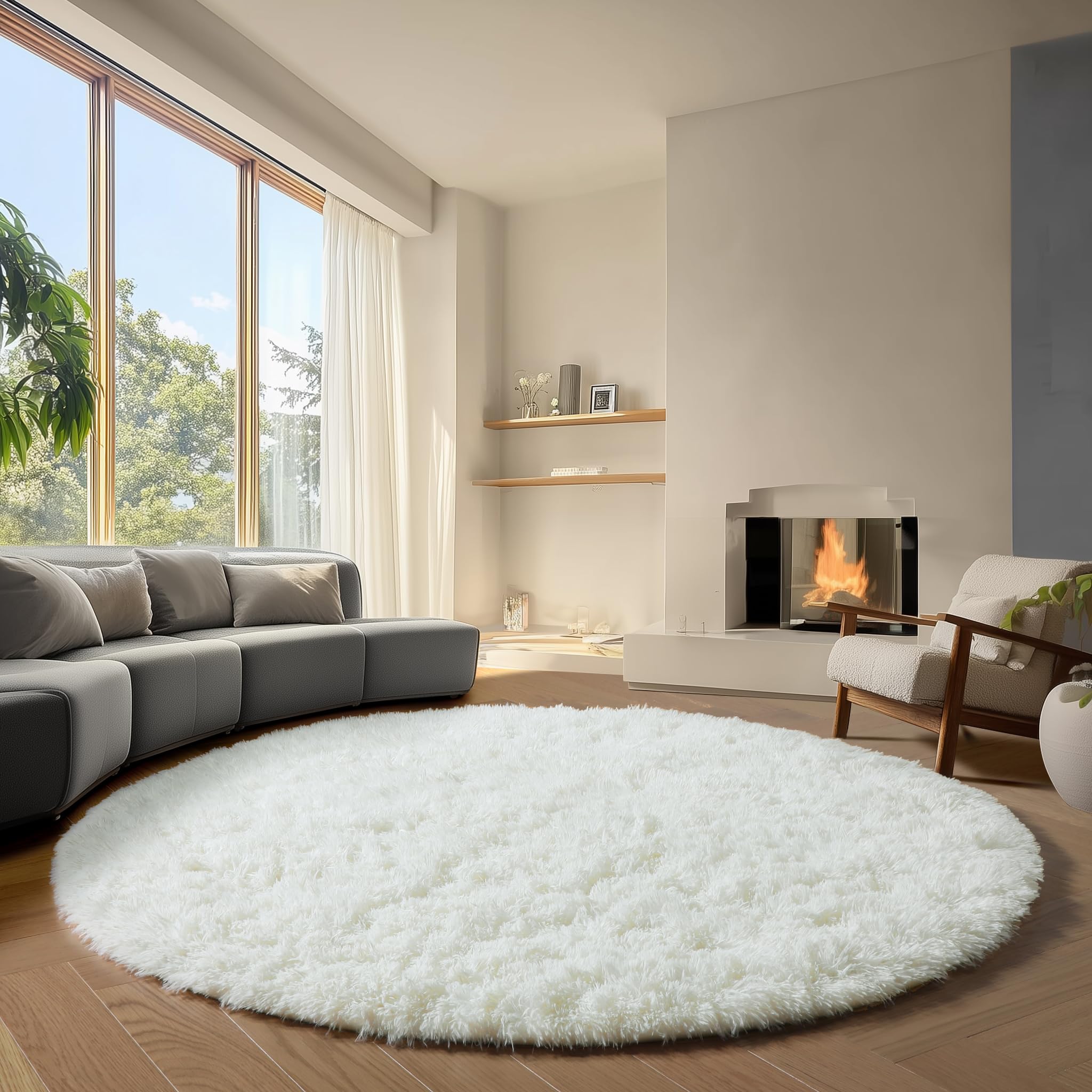 ONASAR Tie-Dyed Dark Grey Round Area Rugs 5ft, Ultra Soft Bedroom Circle Rug for Kids Girls Teen Room, Fluffy Plush Shaggy Carpet Floor Mats for Baby Nursery Living Room Playroom Home Decor