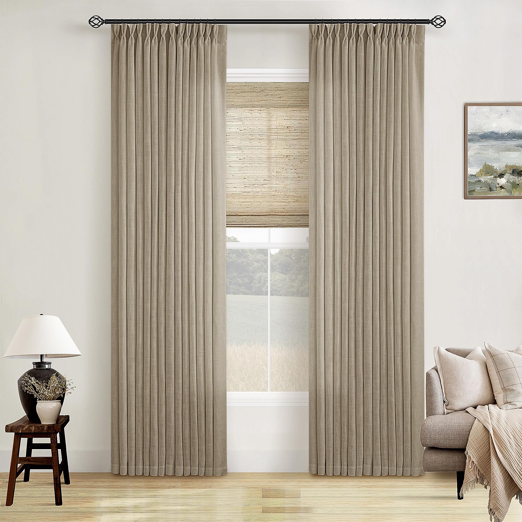 Dutch Cocoa Pinch Pleated Linen Curtains 84 Inches Long 60 Inch Width Linen Blend Light Filtering Window Curtains 84 Inch for Living Room Bedroom Patio Pinch Pleat Drapes Hooks Rings 1 Panel 60Wx84L