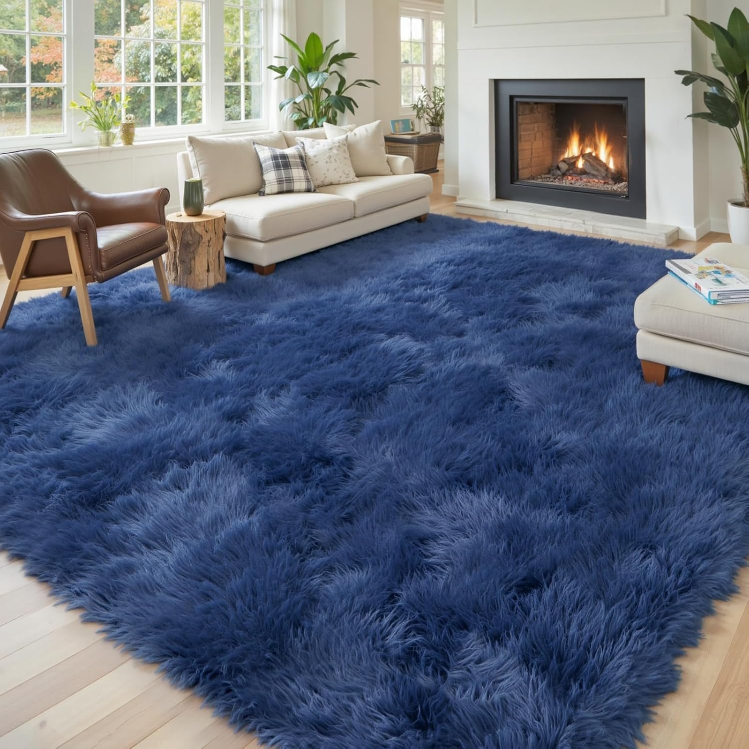 8x10 Area Rugs for Living Room Bedroom Fluffy, Large Area Rug Shag Shaggy Carpet Soft Plush Furry Bedside Rug, Area Rugs for Home Decor(8 x 10, Dark Blue Tie-Dyed)
