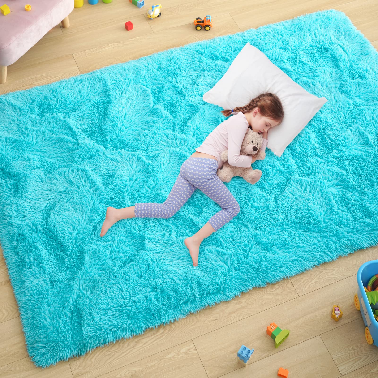 Ultra Soft Fluffy Rugs for Bedroom 4x6 Feet, Shag Area Rugs for Living Room, Large Comfy Furry Rug for Boys Kids Baby Room Decor, Non Slip Nursery Rug Modern Indoor Fuzzy Floor Carpet, Light Blue