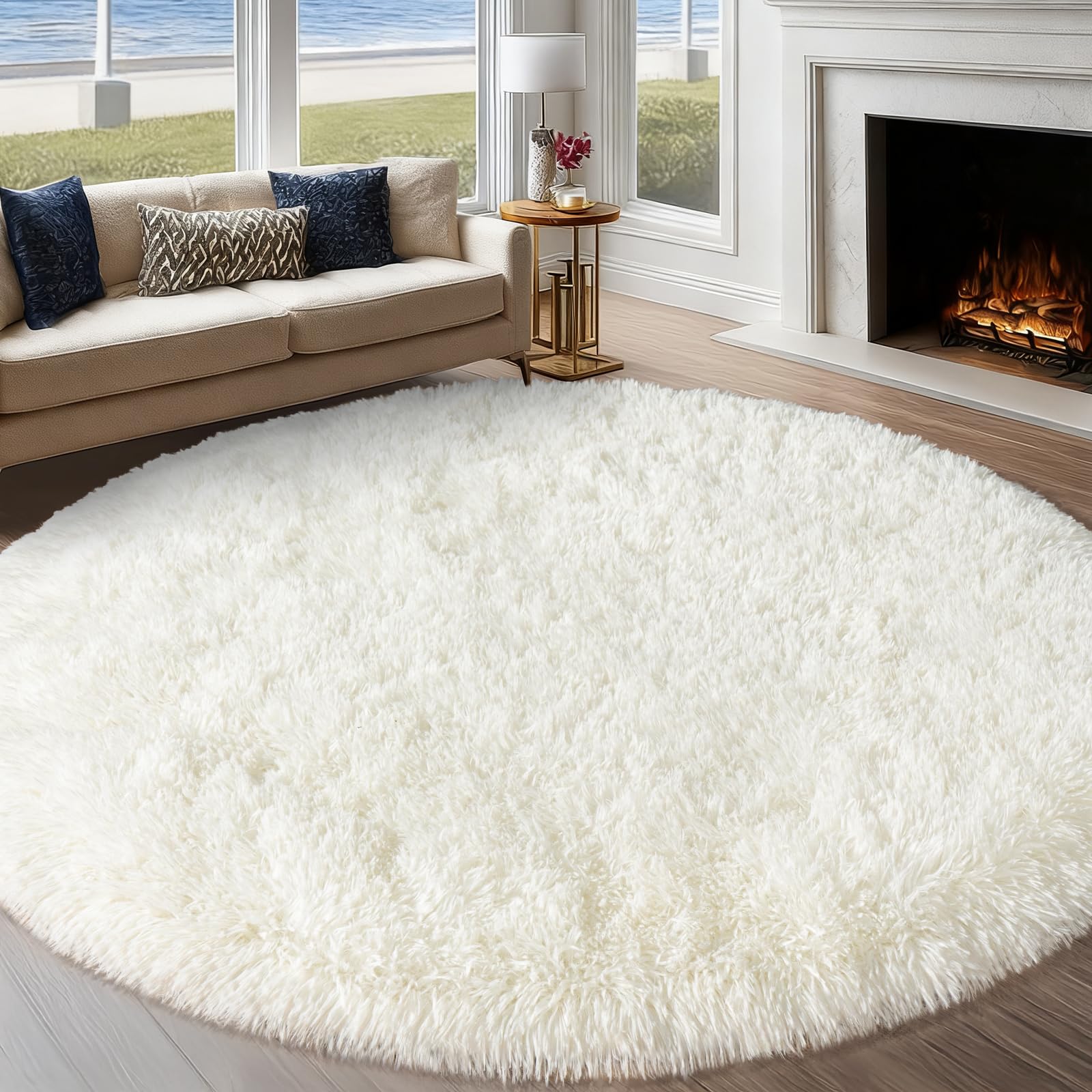 Fluffy Rugs for Living Room Bedroom, 5x7 Feet Abstract Blue Shag Area Rugs, Non-Slip Indoor Modern Fuzzy Plush Floor Carpet for Dorm Nursery Kids Room Decor, Soft Shaggy Throw Rug
