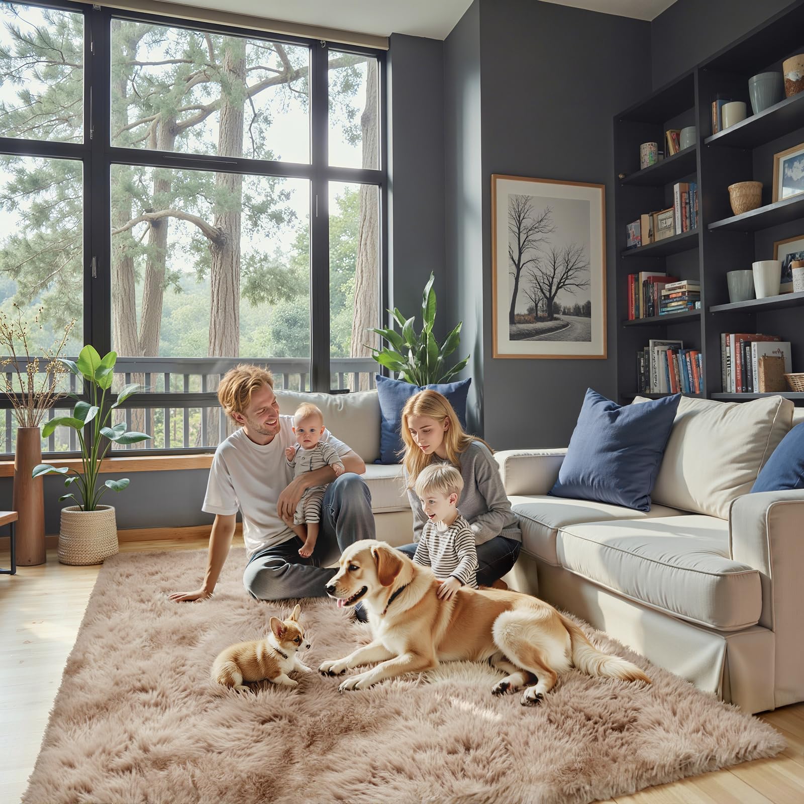 8x10 Area Rugs for Living Room Bedroom Fluffy, Large Area Rug Shag Shaggy Carpet Soft Plush Furry Bedside Rug, Area Rugs for Home Decor(8 x 10, Dark Blue Tie-Dyed)