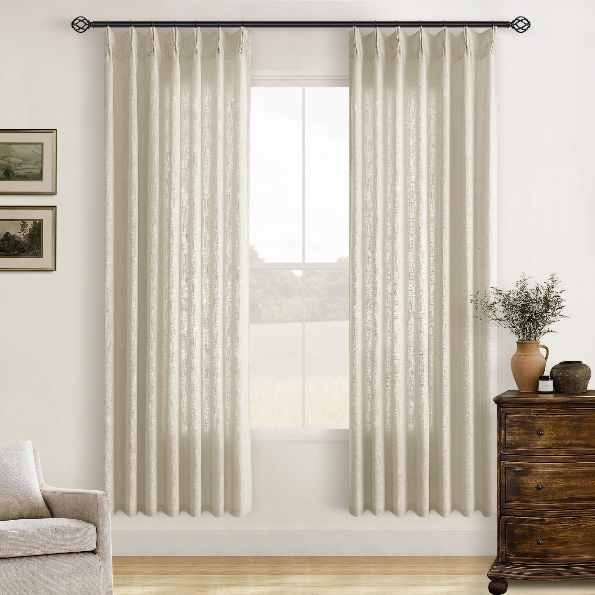 Dutch Cocoa Pinch Pleated Linen Curtains 84 Inches Long 60 Inch Width Linen Blend Light Filtering Window Curtains 84 Inch for Living Room Bedroom Patio Pinch Pleat Drapes Hooks Rings 1 Panel 60Wx84L