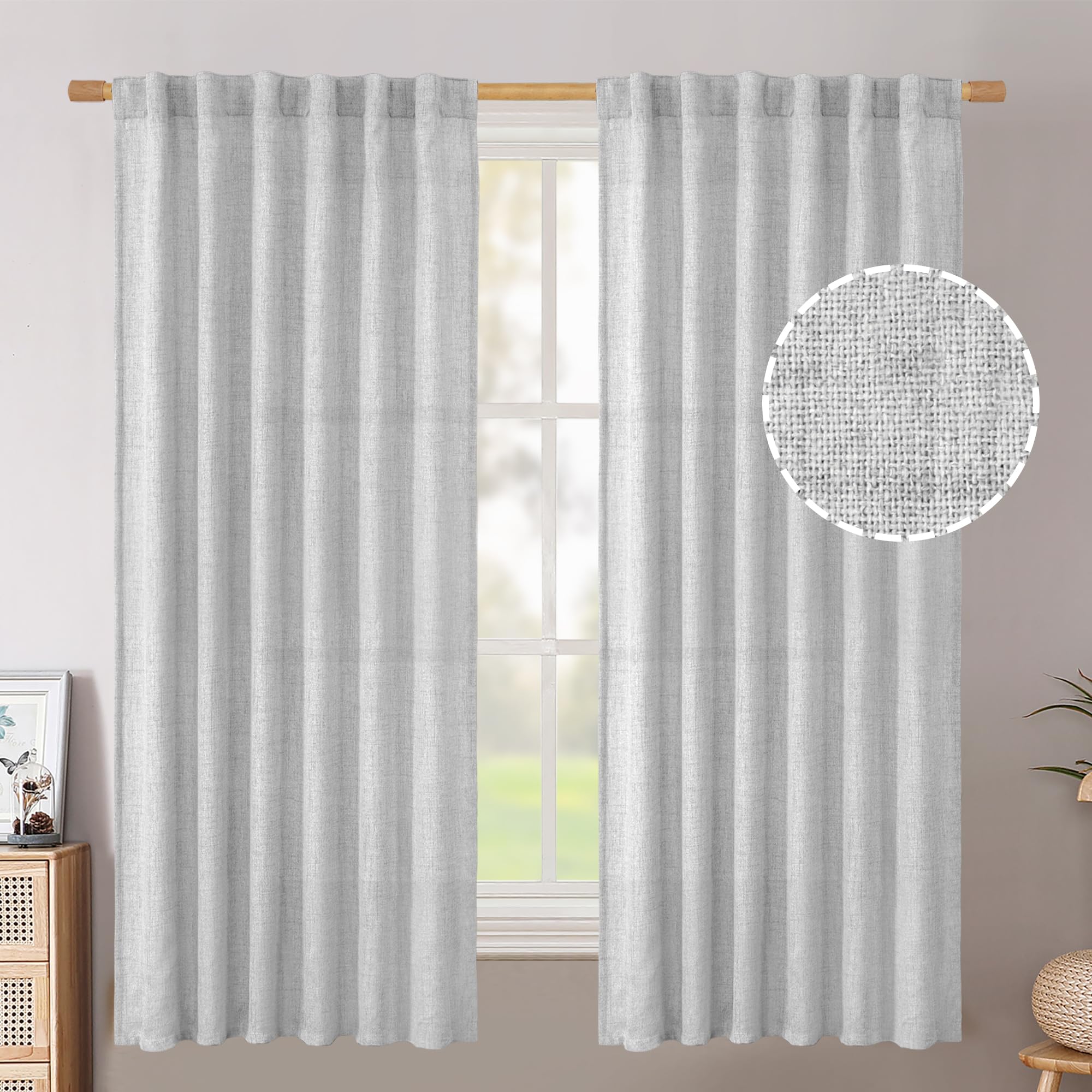 BGment Natural Linen Semi Sheer Curtains 96 Inch Length 2 Panels for Living Room, Beige Light Filtering Window Drapes with Rod Pocket Back Tab Extre Long for Dining Bedroom, 52 X 96 Inch