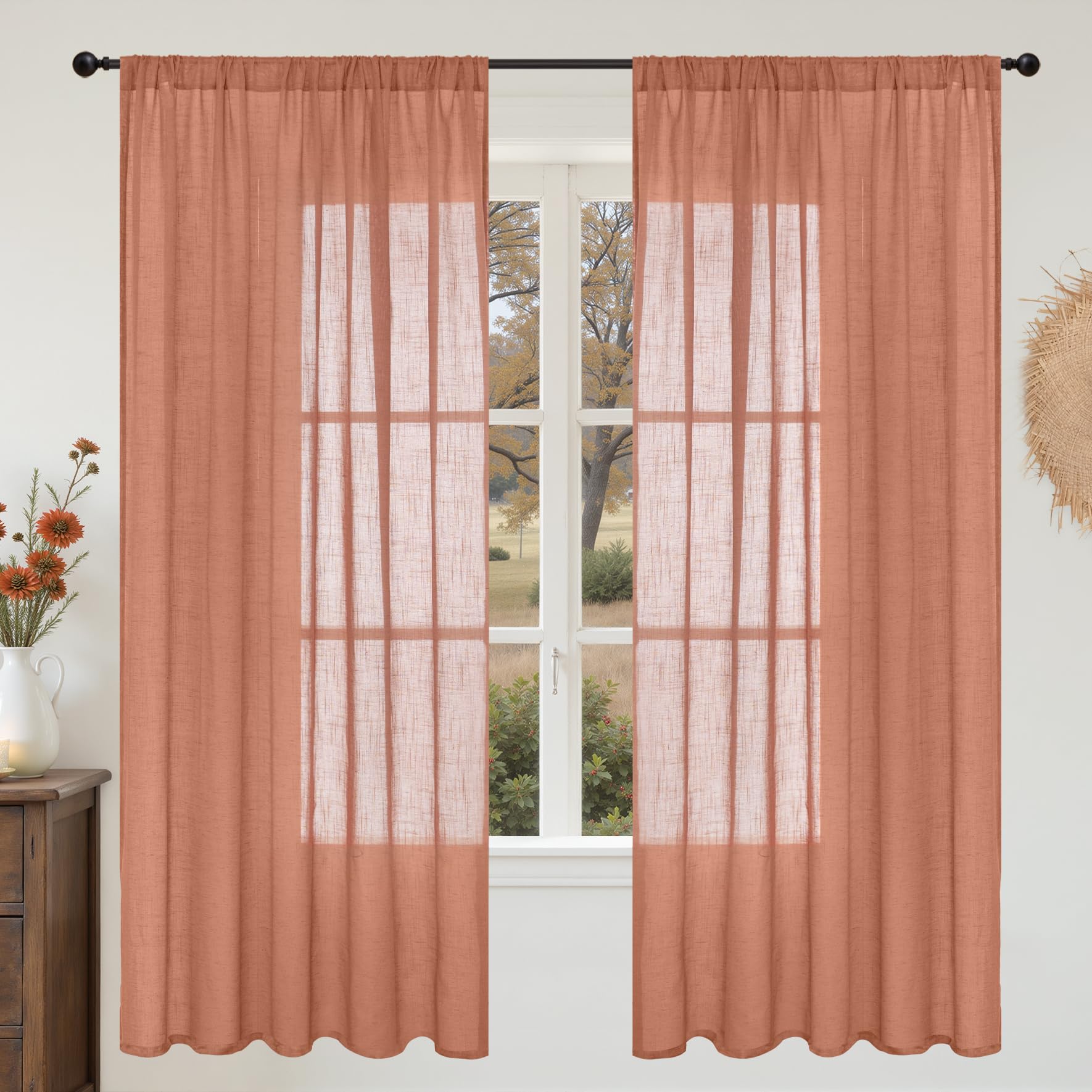 BGment 90 Inches Long Curtains Linen Semi Sheer, Light Filtering Window Treatments Drapes with Rod Pocket Lightweight for Living Room Bedroom, 2 Panels, 52 Inch Wide Each Panel