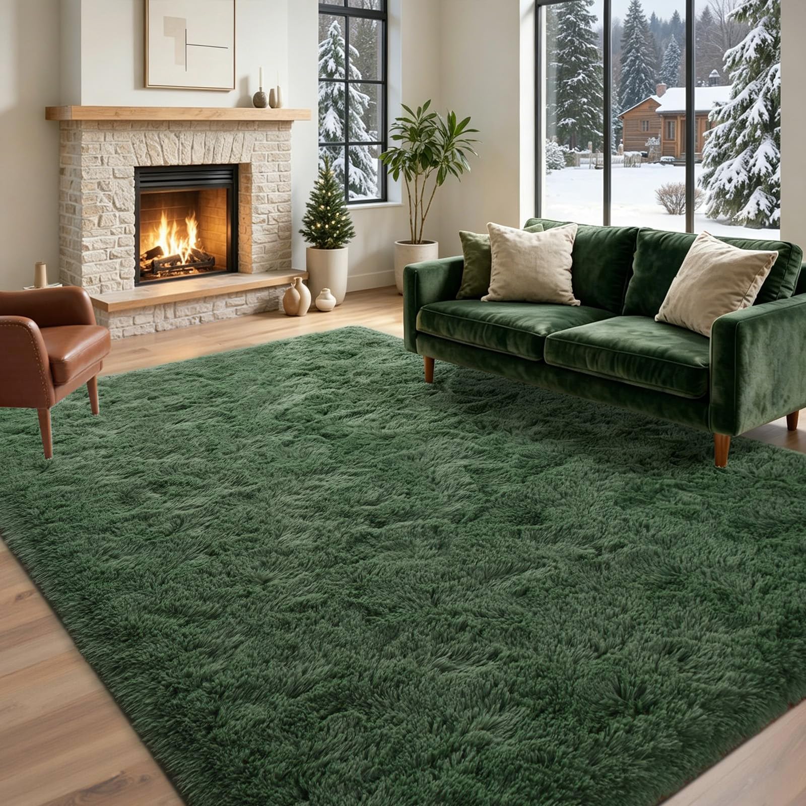 5×7ft Grey Fluffy Tie-Dyed Rug, Soft Shag Carpet for Home Decor