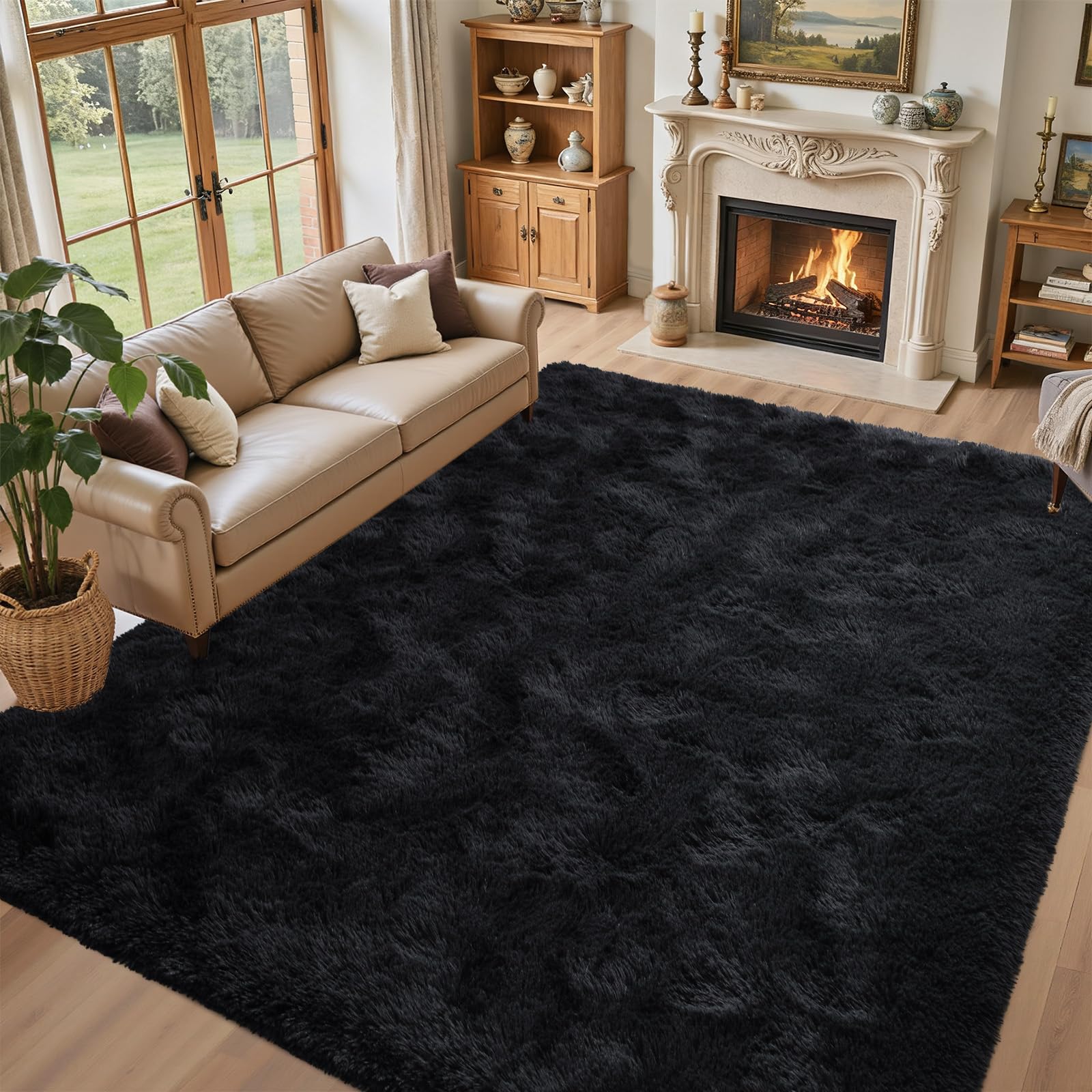 5×7ft Grey Fluffy Tie-Dyed Rug, Soft Shag Carpet for Home Decor