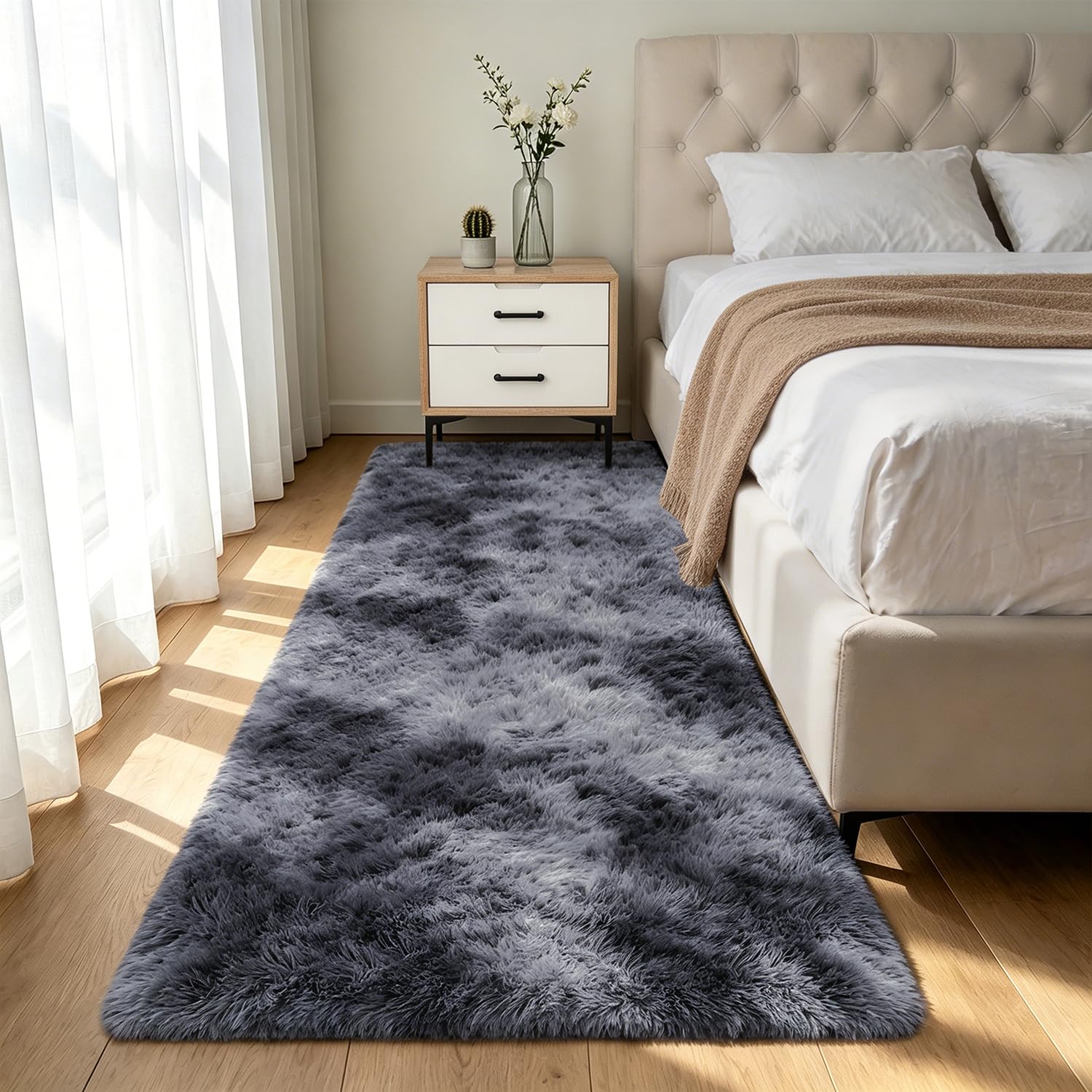 Shag Area Rugs for Bedroom Living Room,8X10 Ultra Soft Fluffy Area Rugs for Dorm, Indoor Carpet Nursery Rugs for Kids Girls Room Home Decor,Tie-Dye Grey