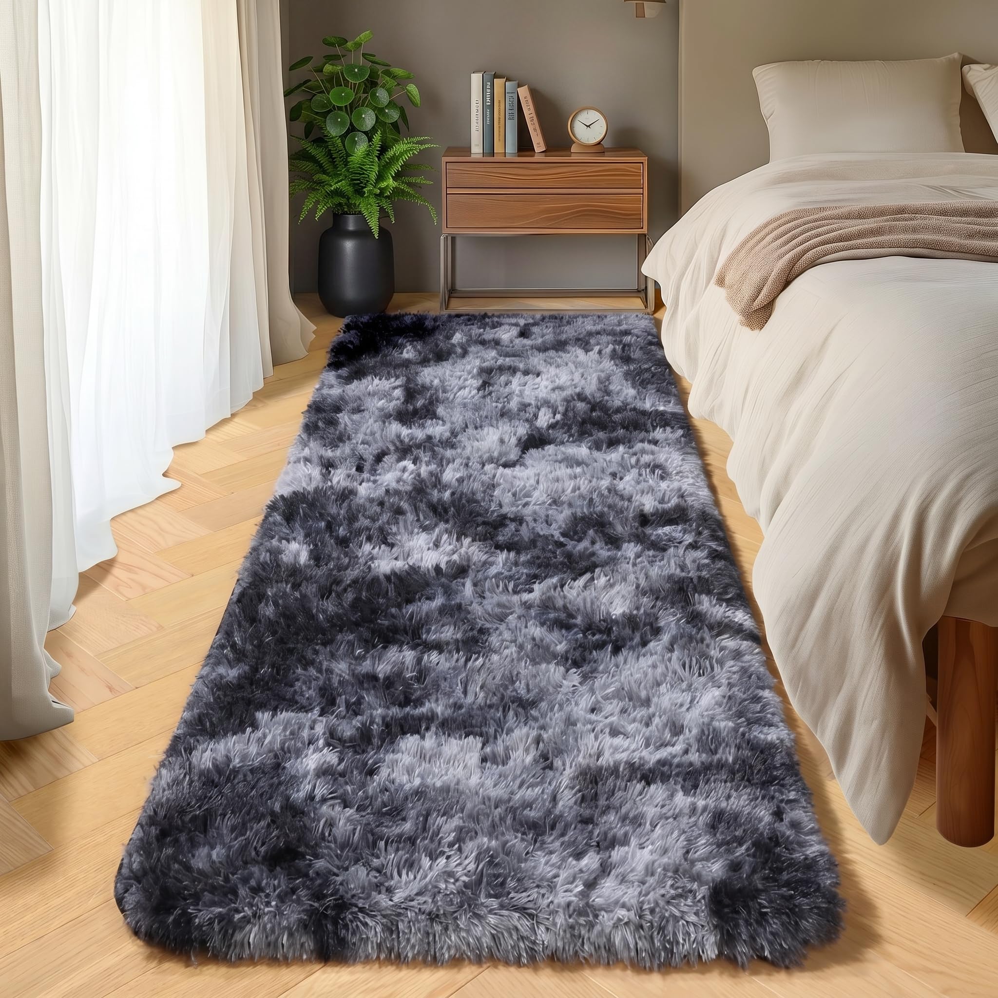 ONASAR Tie-Dyed Dark Grey Round Area Rugs 5ft, Ultra Soft Bedroom Circle Rug for Kids Girls Teen Room, Fluffy Plush Shaggy Carpet Floor Mats for Baby Nursery Living Room Playroom Home Decor