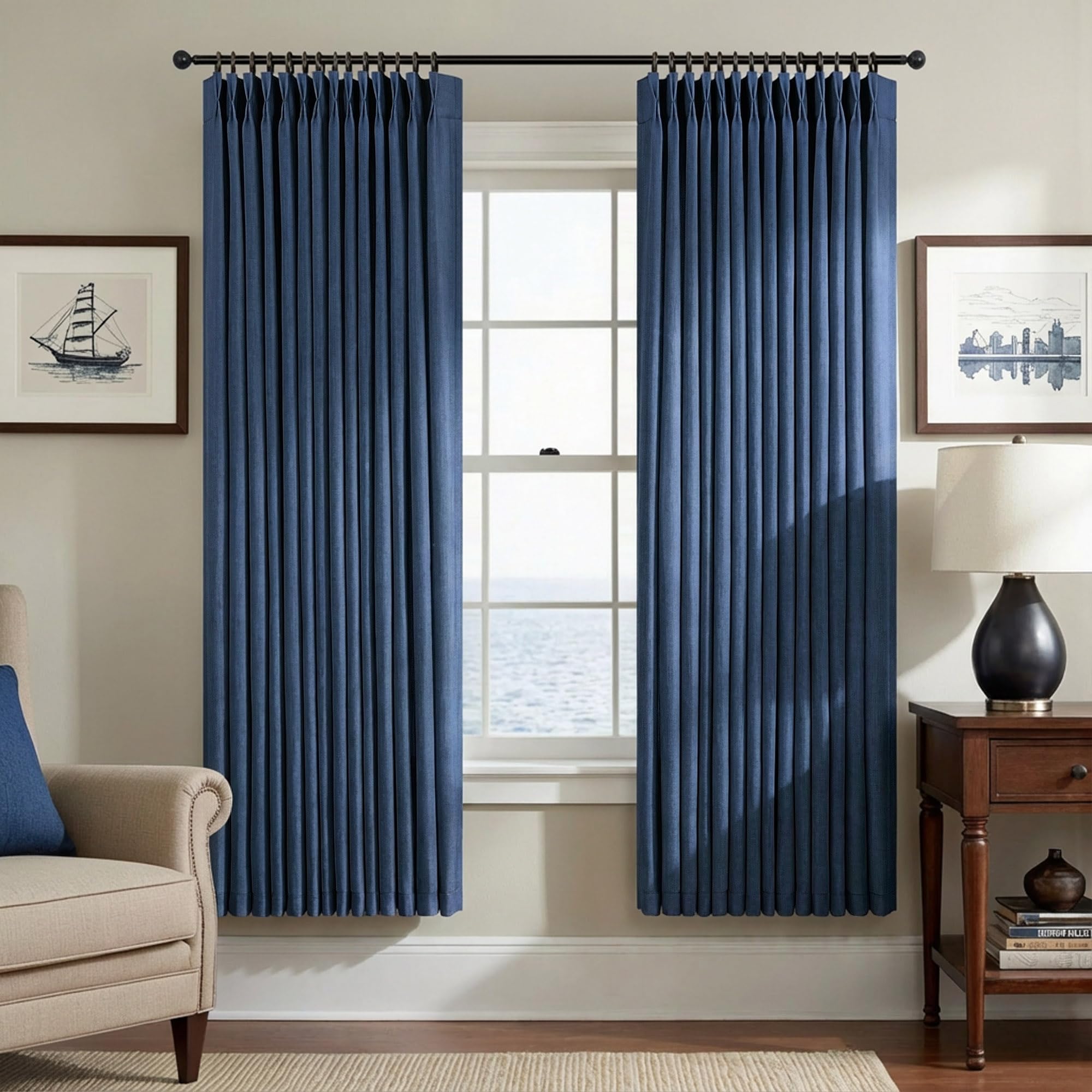 Natural Pinch Pleated Linen Cream Curtains 84 Inch Length 2 Panels for Living Room Bedroom Ivory Semi Sheer Light Filtering Modern Farmhouse Boho Neutral Rustic Long Drapes Back Tab Pleat Hooks Rings