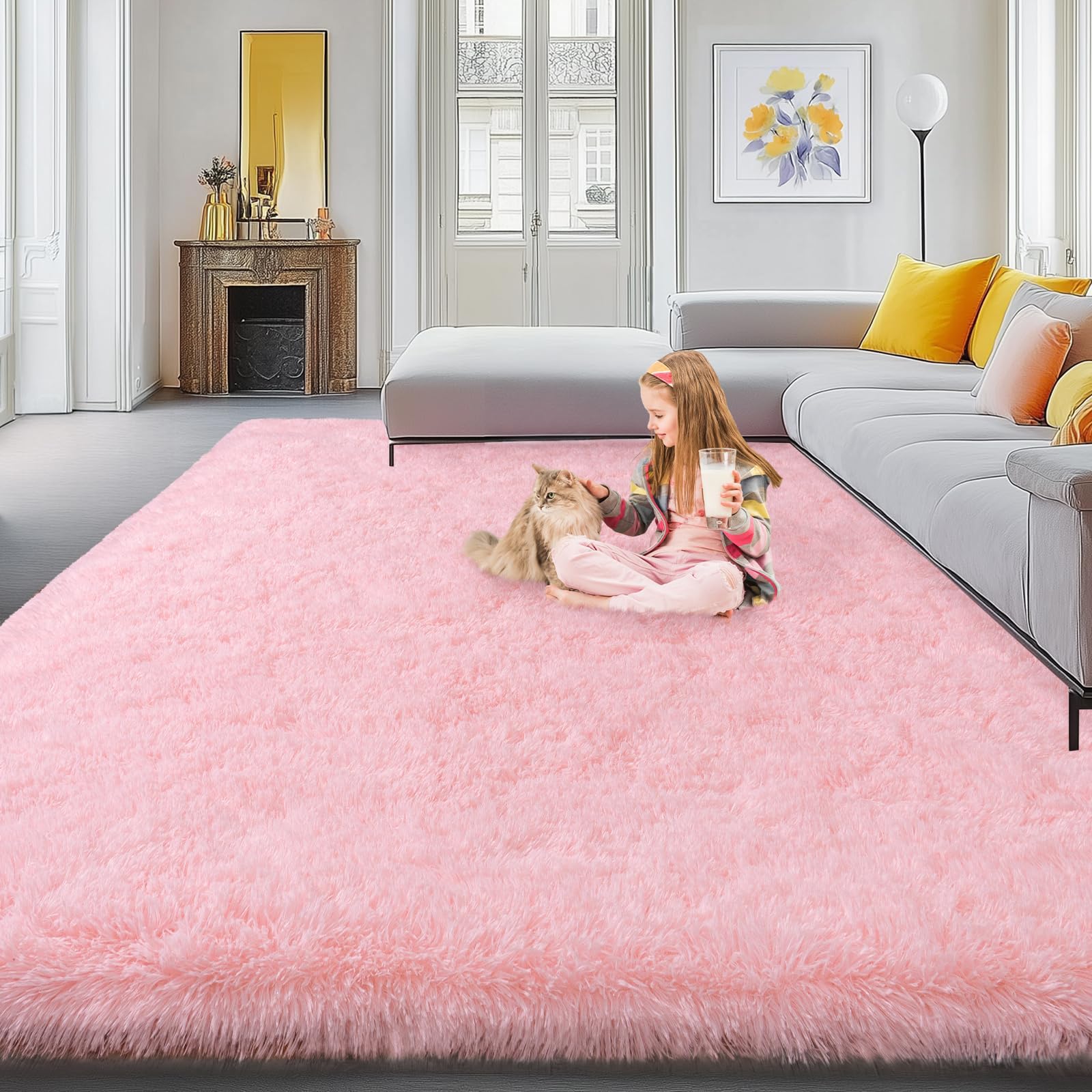 Fluffy Rugs for Living Room Bedroom, 5x7 Feet Abstract Blue Shag Area Rugs, Non-Slip Indoor Modern Fuzzy Plush Floor Carpet for Dorm Nursery Kids Room Decor, Soft Shaggy Throw Rug