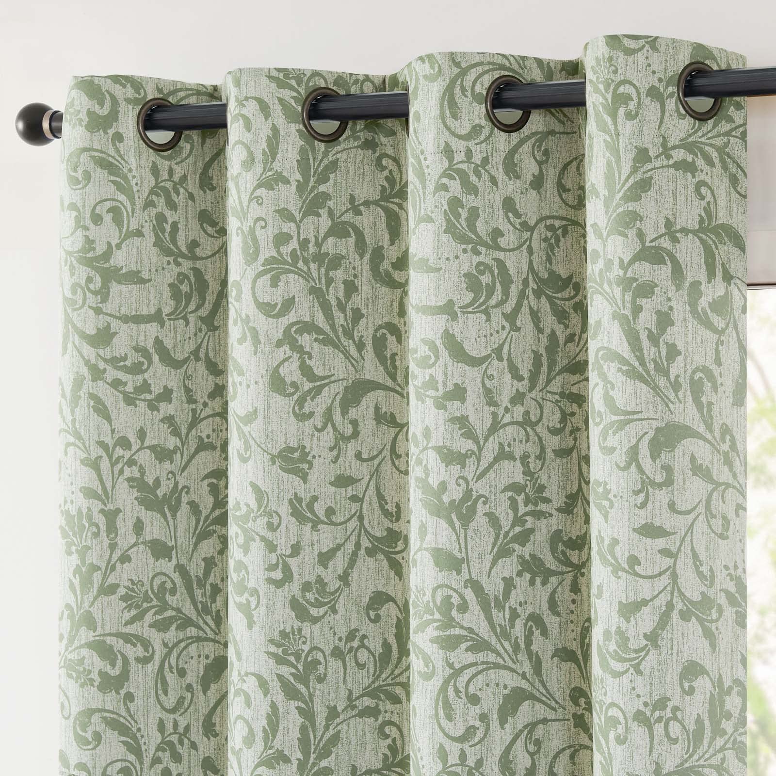 jinchan Vintage Curtains 84 Inch Long Cream Scroll Floral Dusty Blue Curtians for Living Room Bedroom Room Darkenign Drapes Thermal Insulated Classic Traditional Privacy Grommet Top 2 Panels