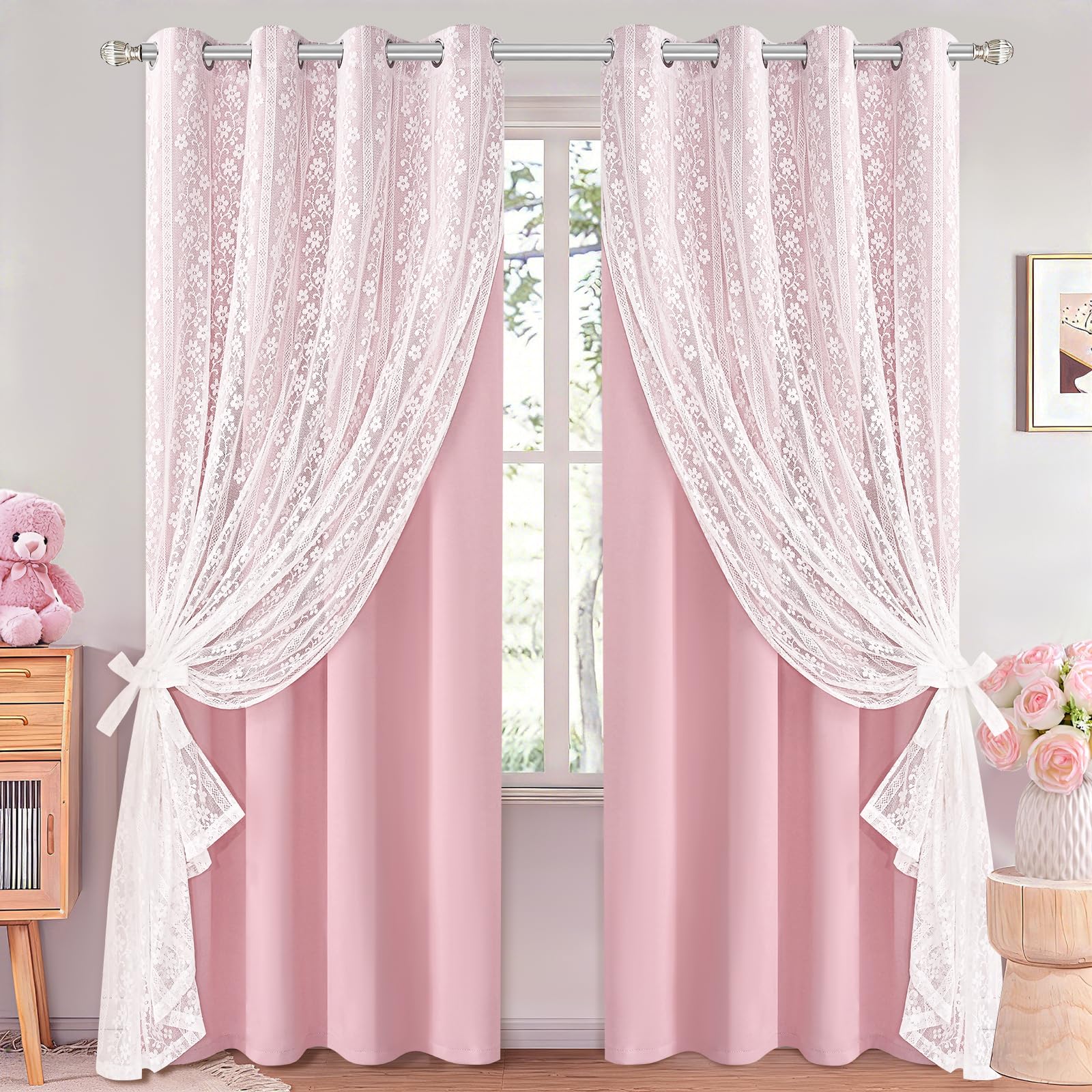 2-Panel 52×84" Beige Linen Curtains, Boho Farmhouse Window Drapes