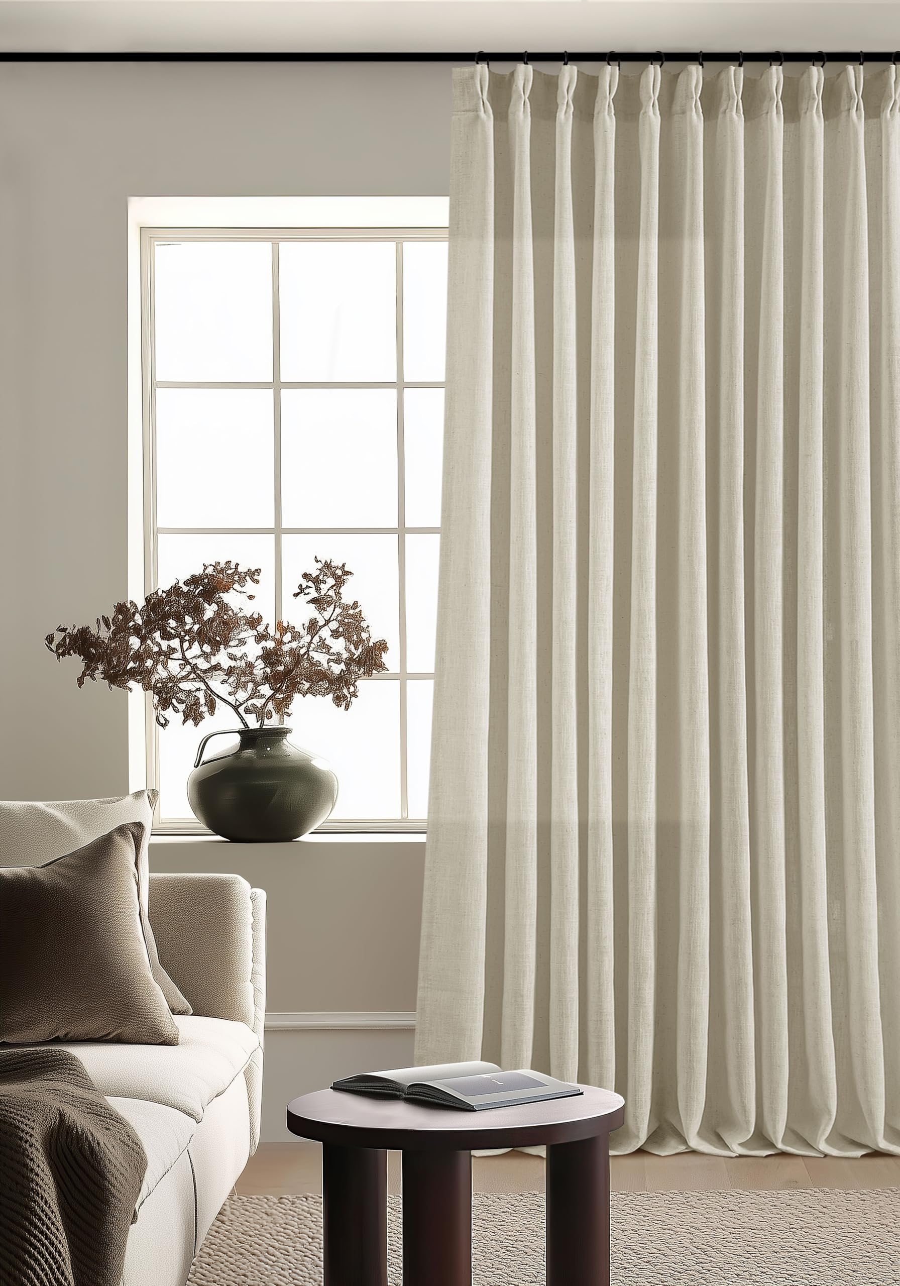 Dutch Cocoa Pinch Pleated Linen Curtains 84 Inches Long 60 Inch Width Linen Blend Light Filtering Window Curtains 84 Inch for Living Room Bedroom Patio Pinch Pleat Drapes Hooks Rings 1 Panel 60Wx84L