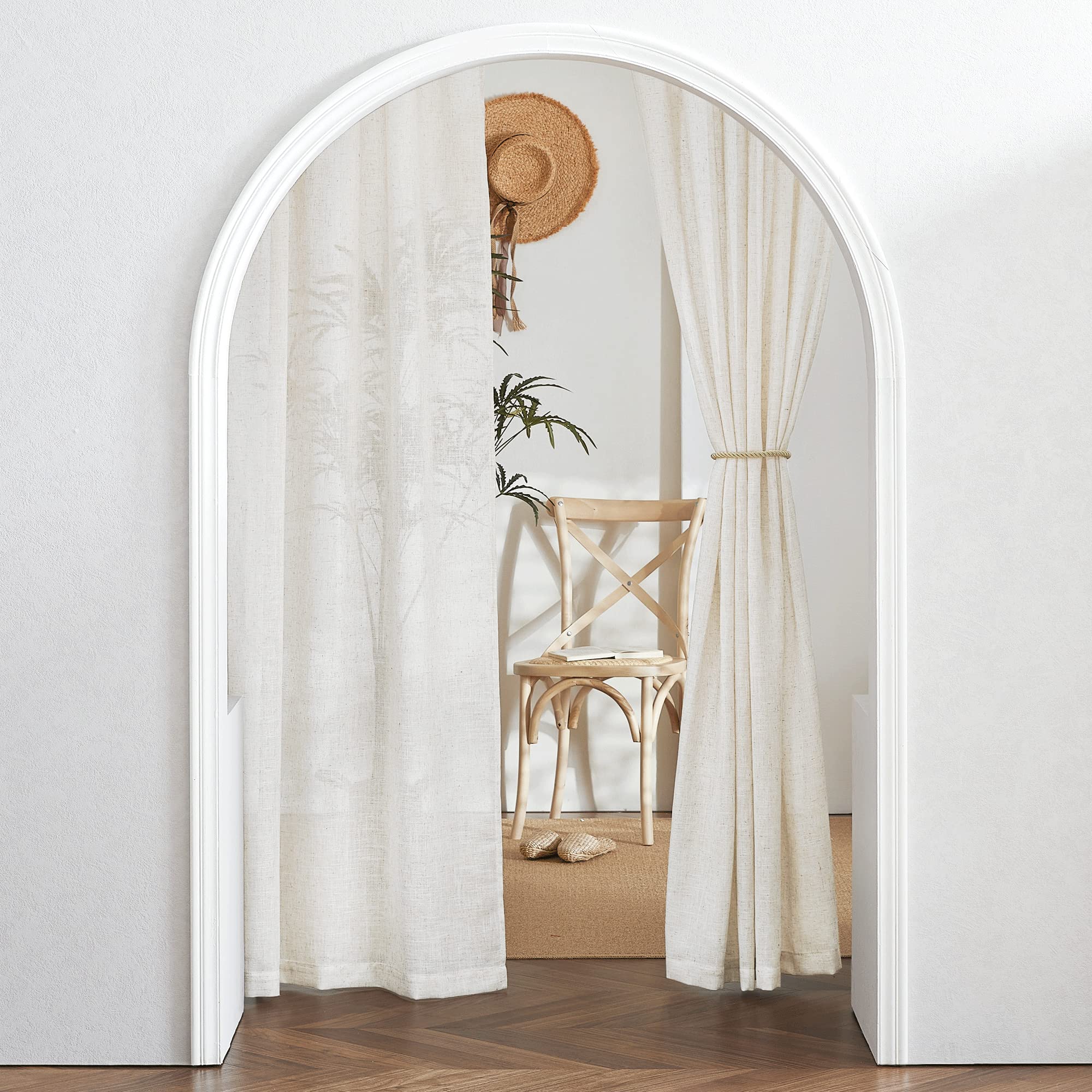 RYB HOME Linen Sheer Curtains and Drapes for Living Room 108 inches Length, Breathable Back Tab/Rod Pocket Semi Sheer Curtains, Oatmeal, W 52 x L 108 inches, 2 Panels Set