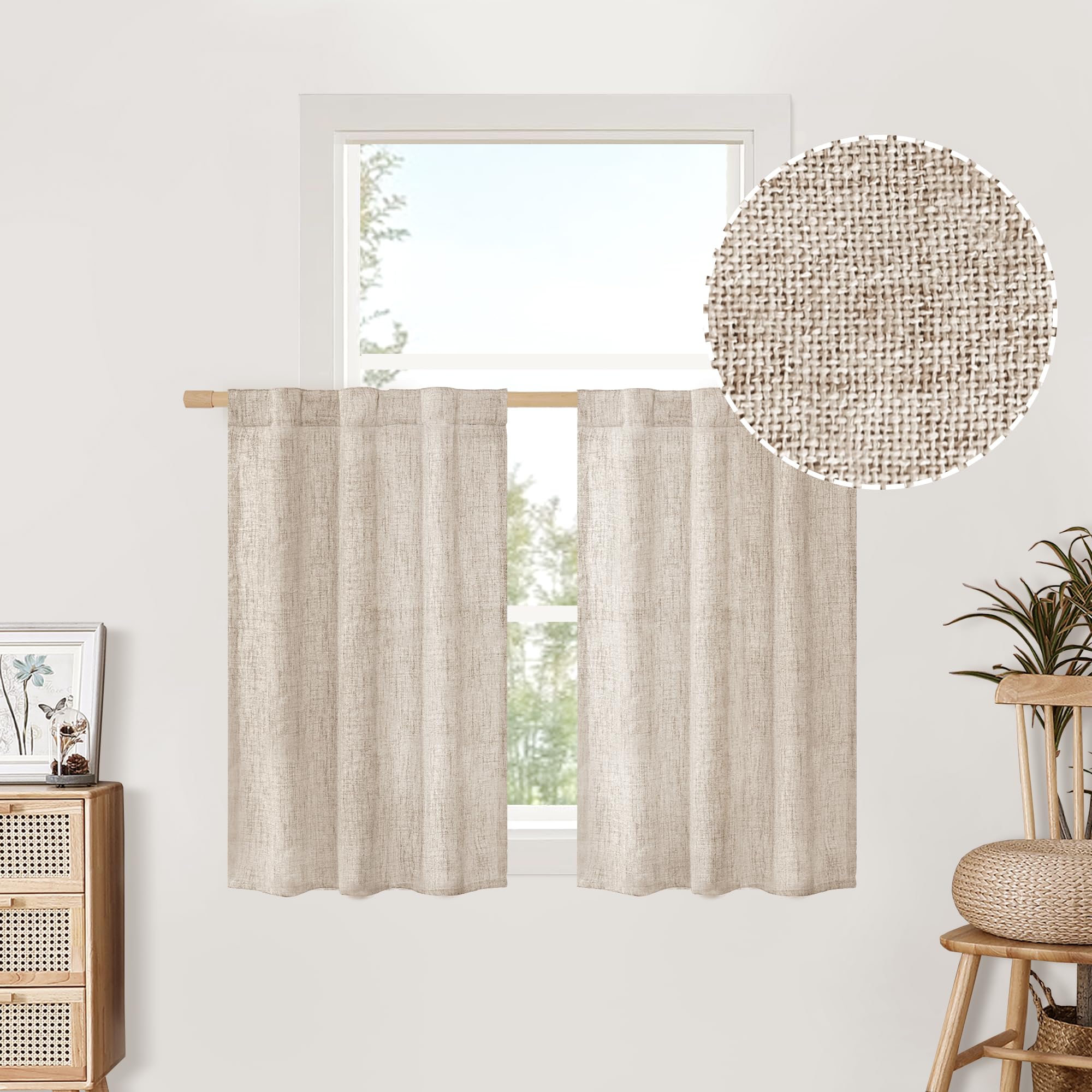 BGment Natural Linen Semi Sheer Curtains 96 Inch Length 2 Panels for Living Room, Beige Light Filtering Window Drapes with Rod Pocket Back Tab Extre Long for Dining Bedroom, 52 X 96 Inch