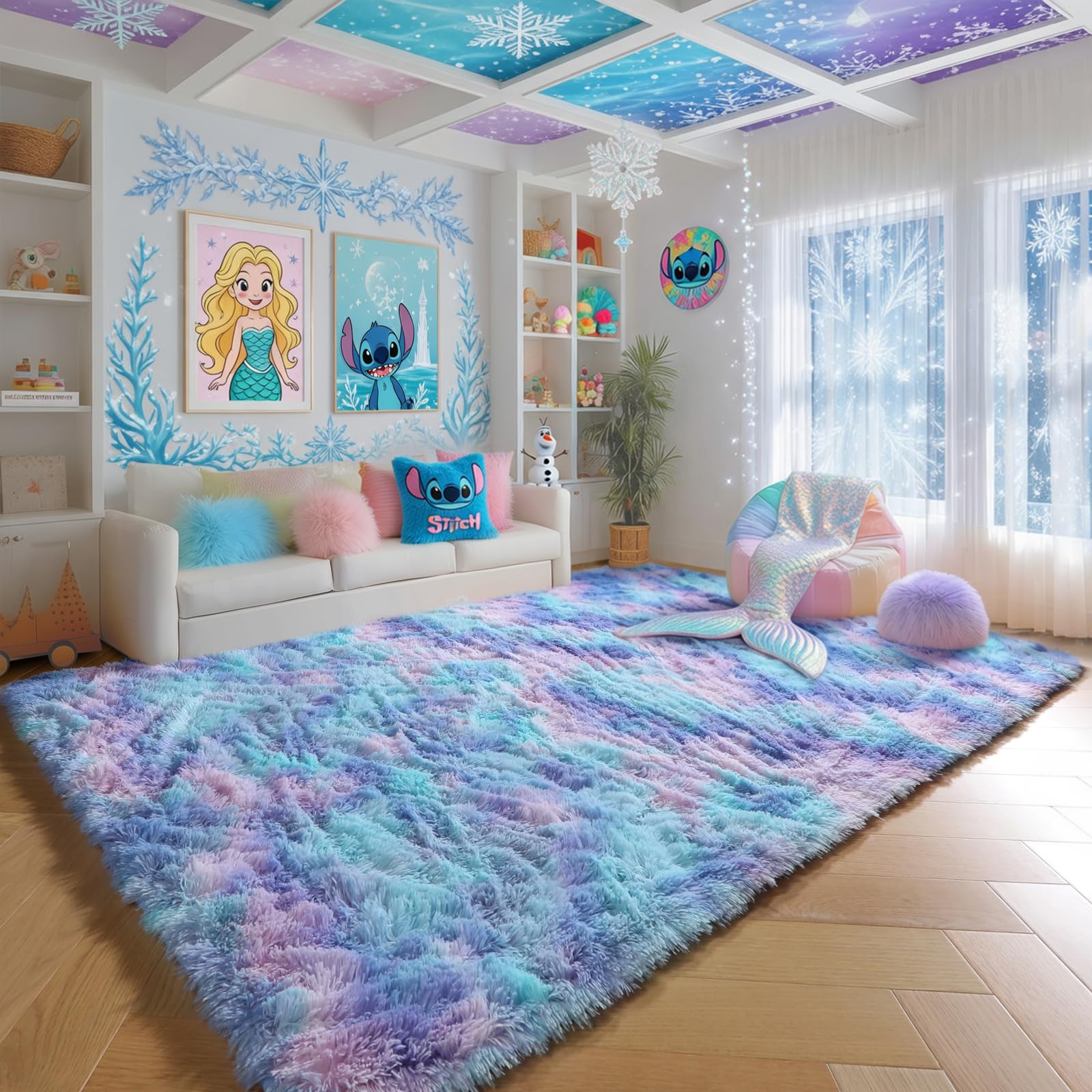 PAGISOFE Abstract Soft Shaggy Rugs for Living Room 5x8 Ft,Tie-Dyed Grey Fluffy Rugs for Kids Room Furry Carpets for Bedroom Room Decor Aesthetic Large Shag Carpet for Boys Girls Dorm Nursery