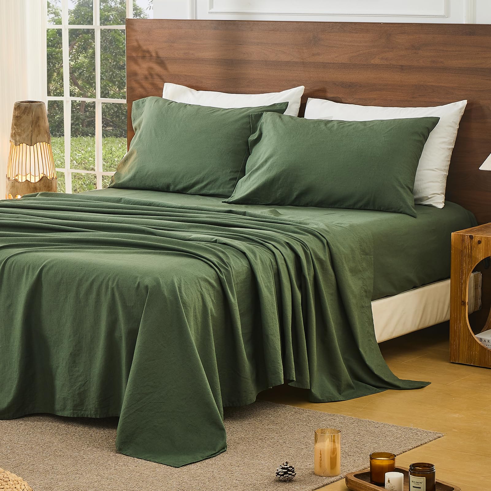 Bedlifes 100% French Pure Linen Sheets Queen Size Breathable and Cooling Flax Sheet Set Soft Durable and Moisture Wicking 16 Inch Deep Pocket-4 Piece(Queen,Linen)