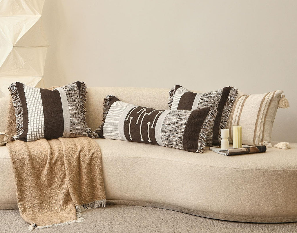 Dark Brown Tassel Decorative Throw Pillow Cover 20x20 Square Woven Textured Farmhouse Pillows Cushion Cases for Couch Bed Sofa Living Room Decor (Pack of 1)
