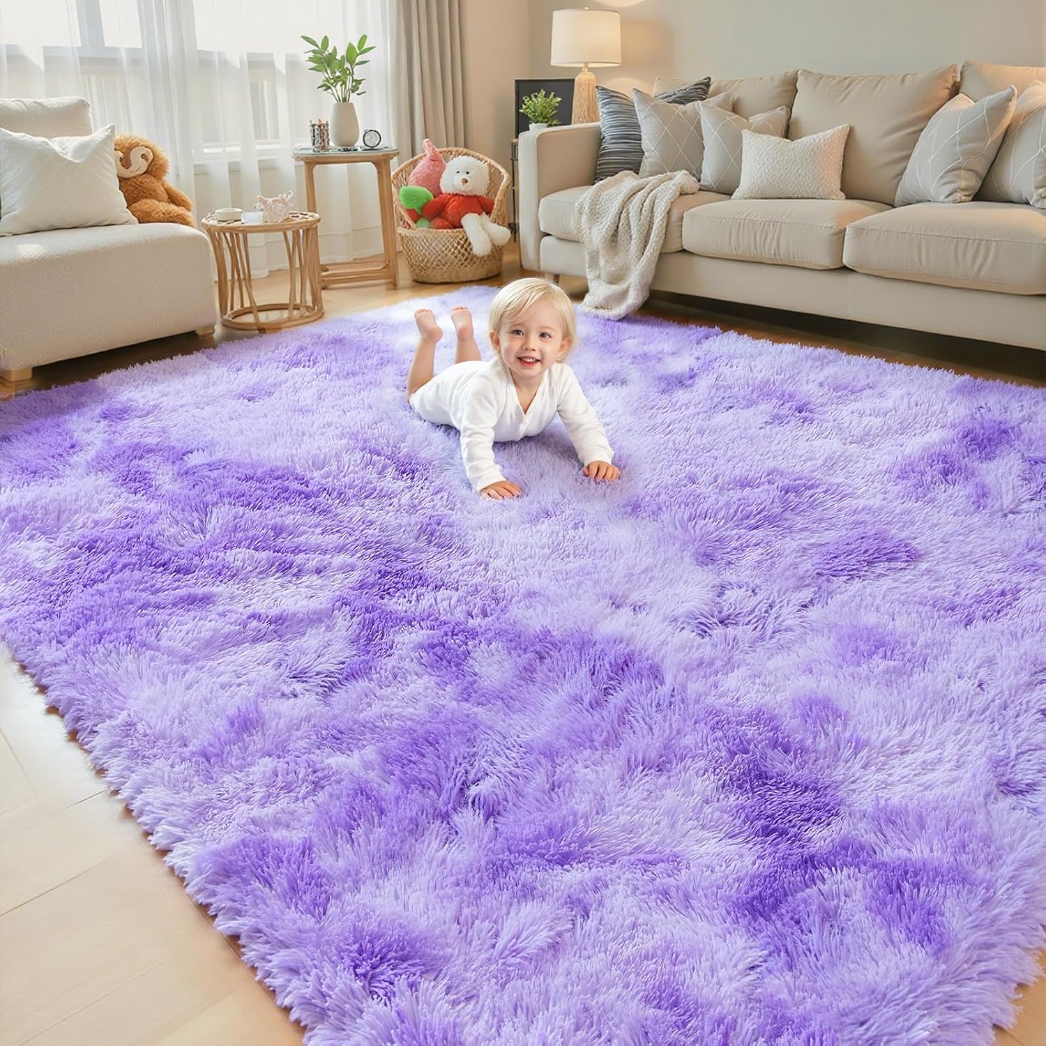 8x10 Area Rugs for Living Room Bedroom Fluffy, Large Area Rug Shag Shaggy Carpet Soft Plush Furry Bedside Rug, Area Rugs for Home Decor(8 x 10, Dark Blue Tie-Dyed)