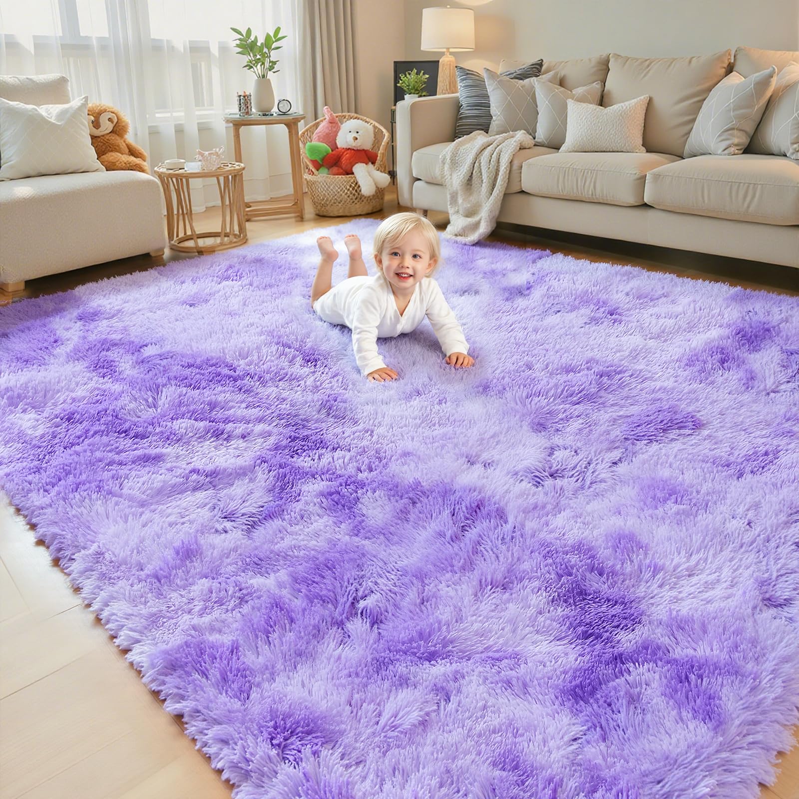 8x10 Area Rugs for Living Room Bedroom Fluffy, Large Area Rug Shag Shaggy Carpet Soft Plush Furry Bedside Rug, Area Rugs for Home Decor(8 x 10, Dark Blue Tie-Dyed)
