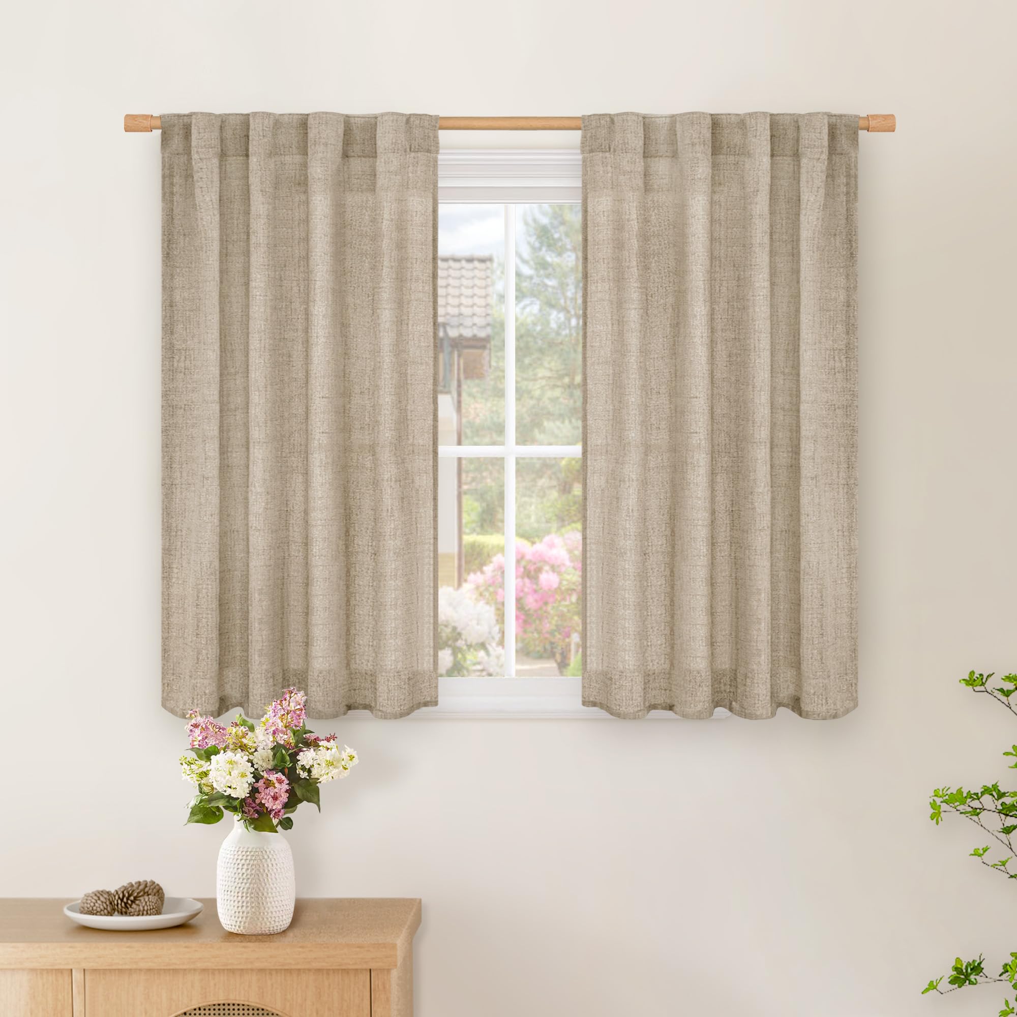 BGment Natural Linen Semi Sheer Curtains 96 Inch Length 2 Panels for Living Room, Beige Light Filtering Window Drapes with Rod Pocket Back Tab Extre Long for Dining Bedroom, 52 X 96 Inch