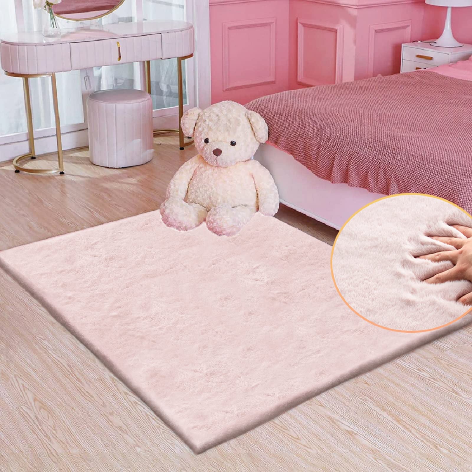 ORINOVA White Faux Rabbit Fluffy Fur Rugs for Bedroom Machine Washable Furry Area Rugs for Living Room Smal 2x4 Shag Runner Rug Nursery Rug