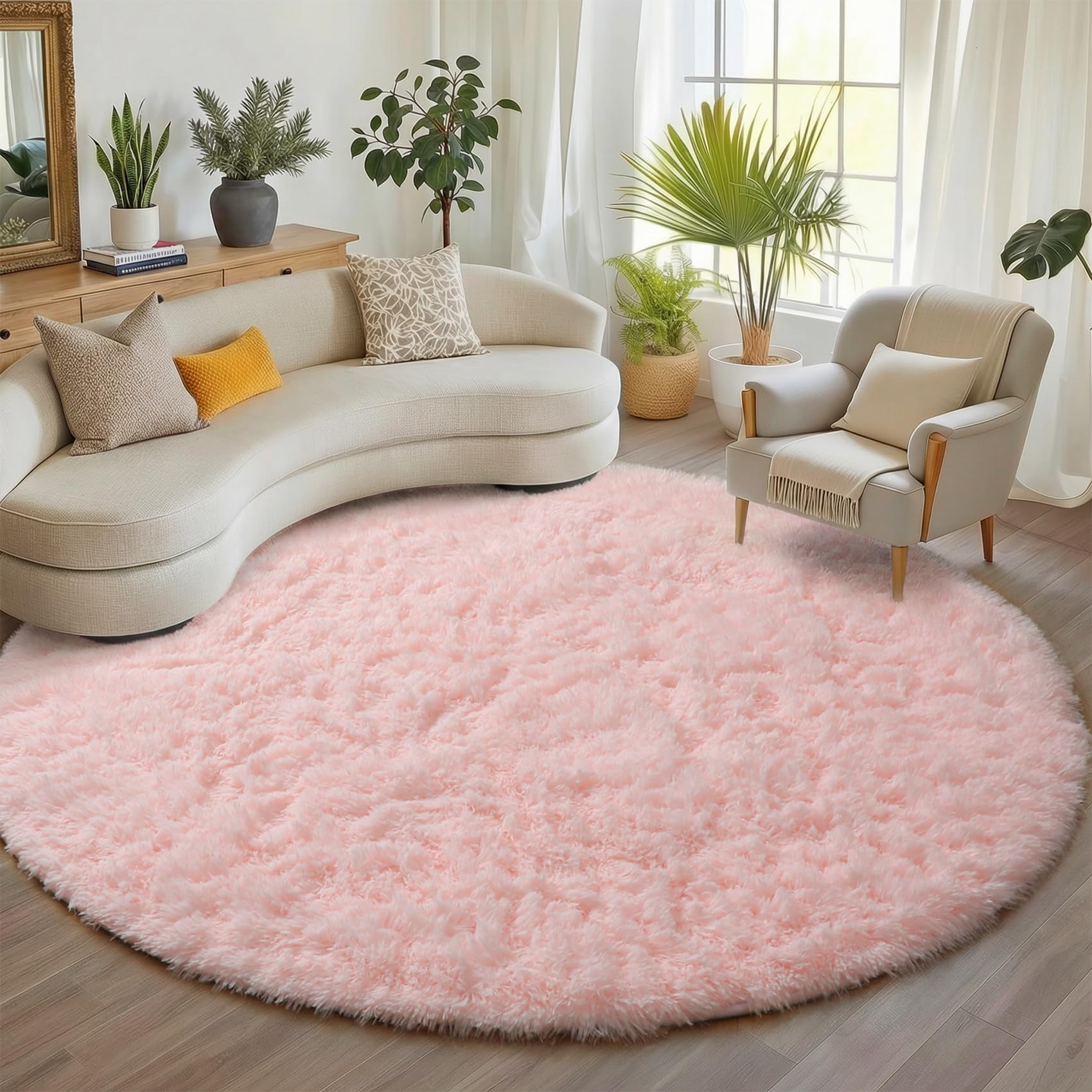 ONASAR Tie-Dyed Dark Grey Round Area Rugs 5ft, Ultra Soft Bedroom Circle Rug for Kids Girls Teen Room, Fluffy Plush Shaggy Carpet Floor Mats for Baby Nursery Living Room Playroom Home Decor