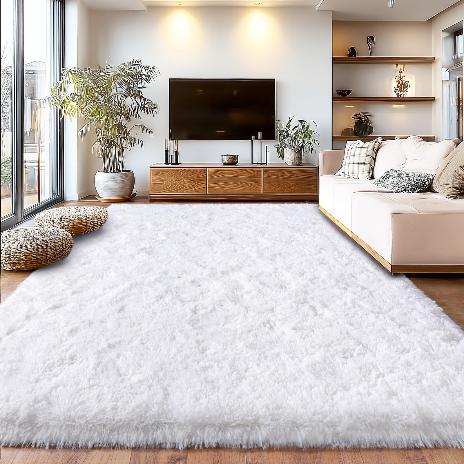 Shaggy Area Rugs, Fuzzy Rugs for Living Room, Soft Nursery Area Rug for Girls, Tie Dye Black Gray Plush Area Rugs Non Slip, Fluffy Rug Carpet 8x10ft