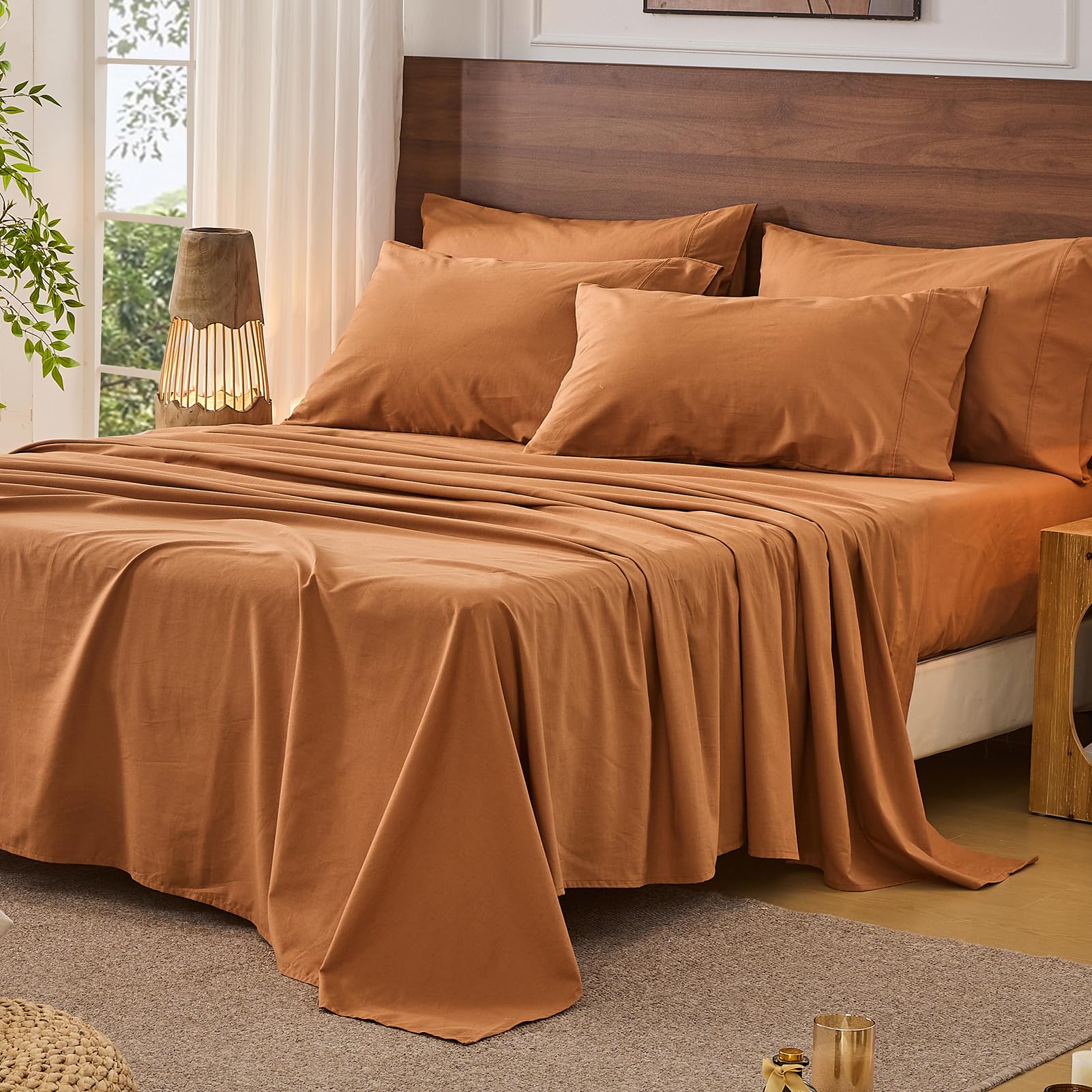 Bedlifes 100% French Pure Linen Sheets Queen Size Breathable and Cooling Flax Sheet Set Soft Durable and Moisture Wicking 16 Inch Deep Pocket-4 Piece(Queen,Linen)