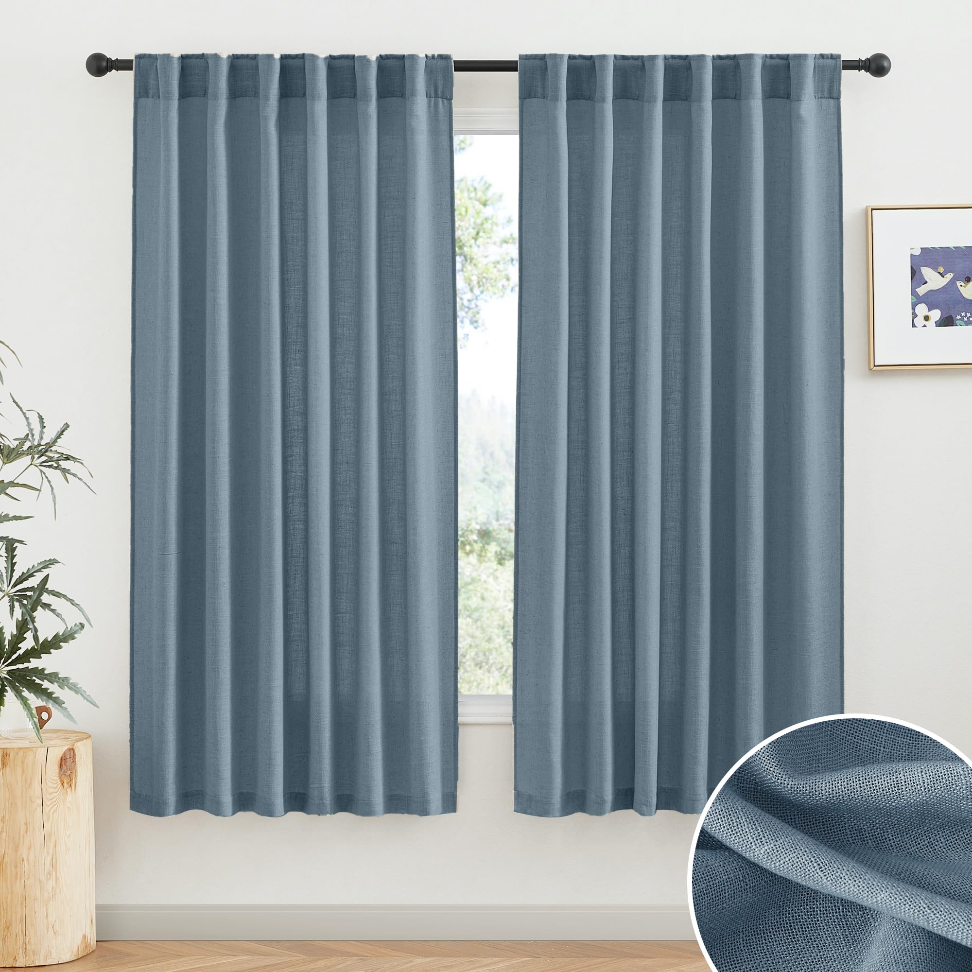 RYB HOME Linen Sheer Curtains and Drapes for Living Room 108 inches Length, Breathable Back Tab/Rod Pocket Semi Sheer Curtains, Oatmeal, W 52 x L 108 inches, 2 Panels Set