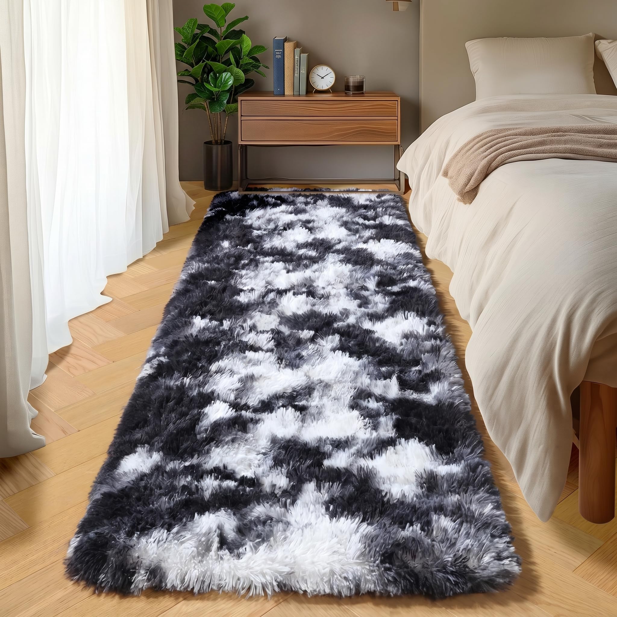 ONASAR Tie-Dyed Dark Grey Round Area Rugs 5ft, Ultra Soft Bedroom Circle Rug for Kids Girls Teen Room, Fluffy Plush Shaggy Carpet Floor Mats for Baby Nursery Living Room Playroom Home Decor