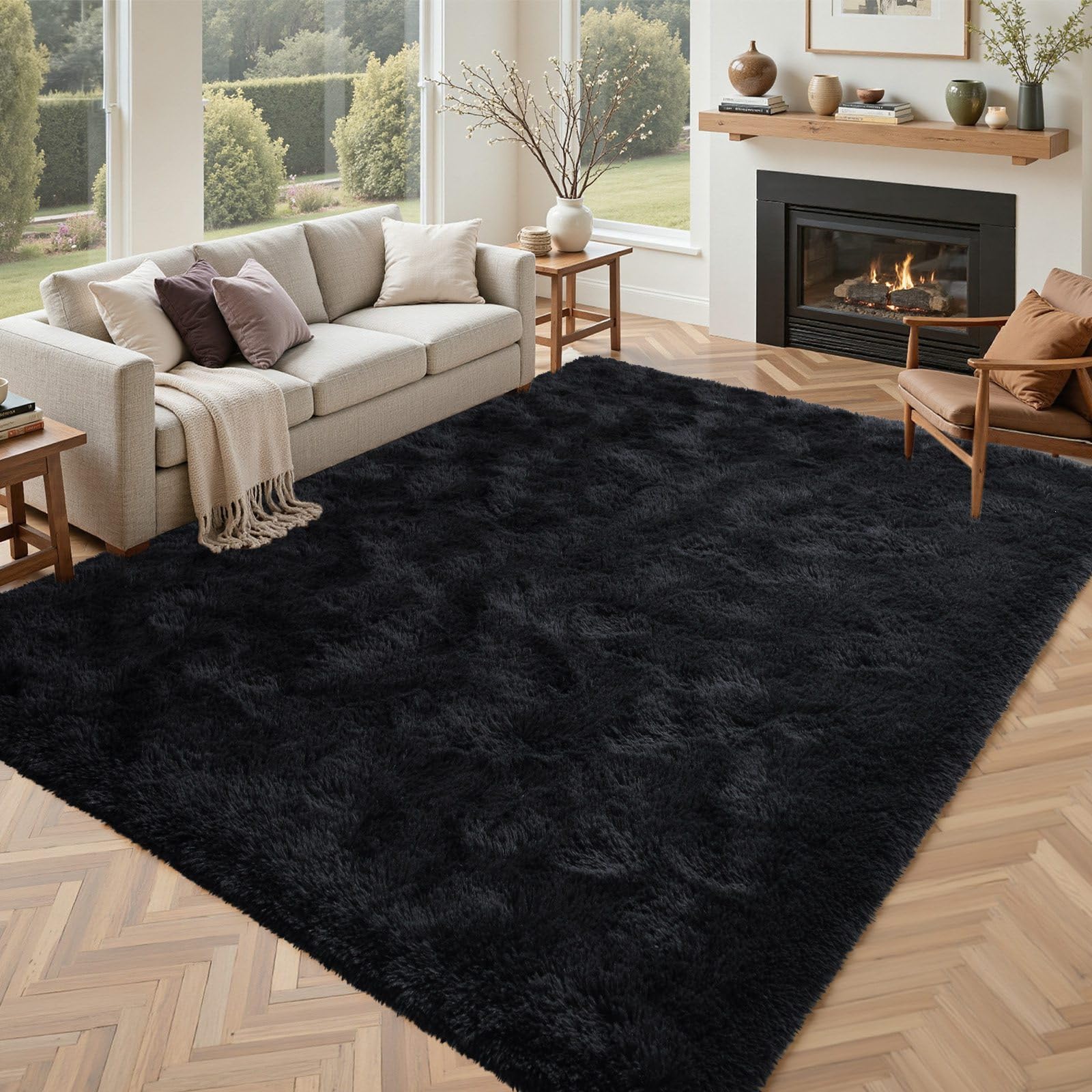 5×7ft Grey Fluffy Tie-Dyed Rug, Soft Shag Carpet for Home Decor