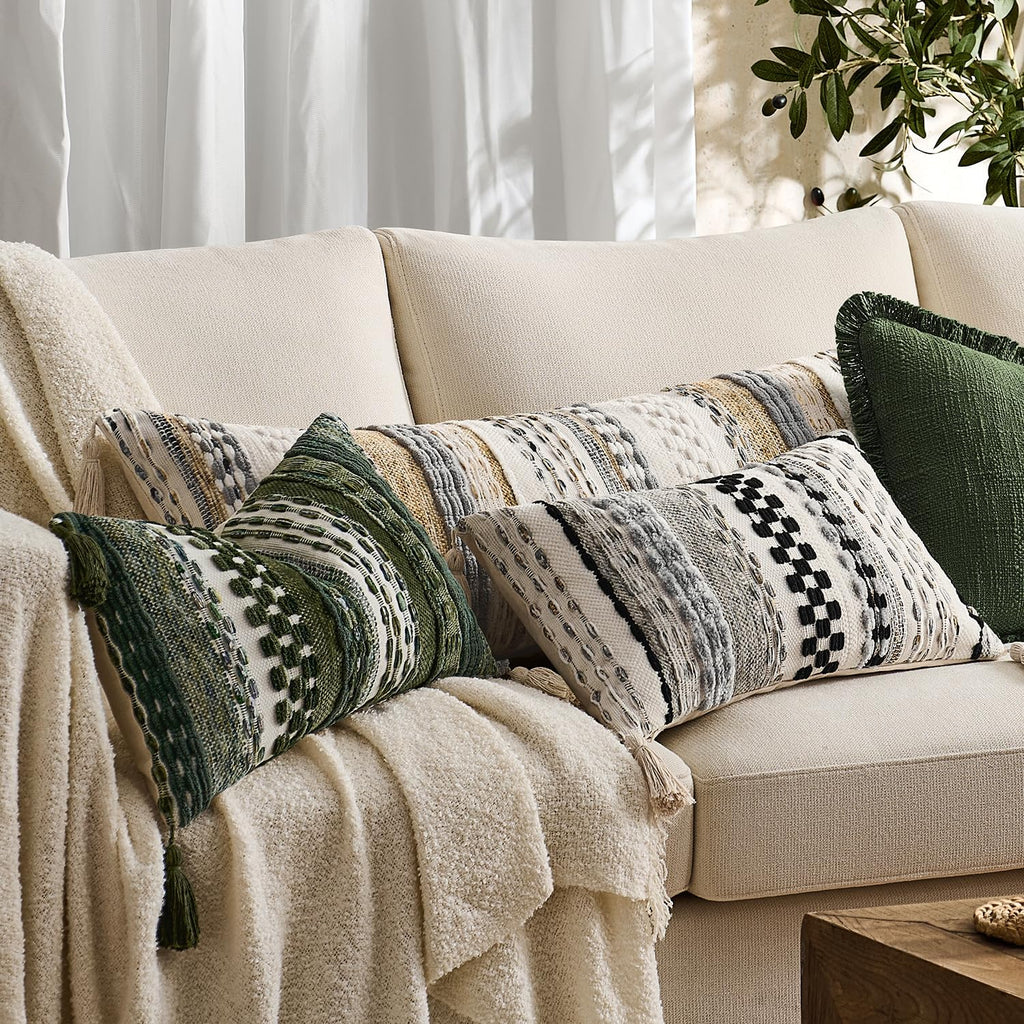 Kevin Textile 20x20 Inch Throw Pillow Cover 1 Pack Boho Decorative Soft Chenille Thread Woven Tufted Textured Square Cushion Case Farmhouse Accent for Living Room Couch Sofa Bed, Green