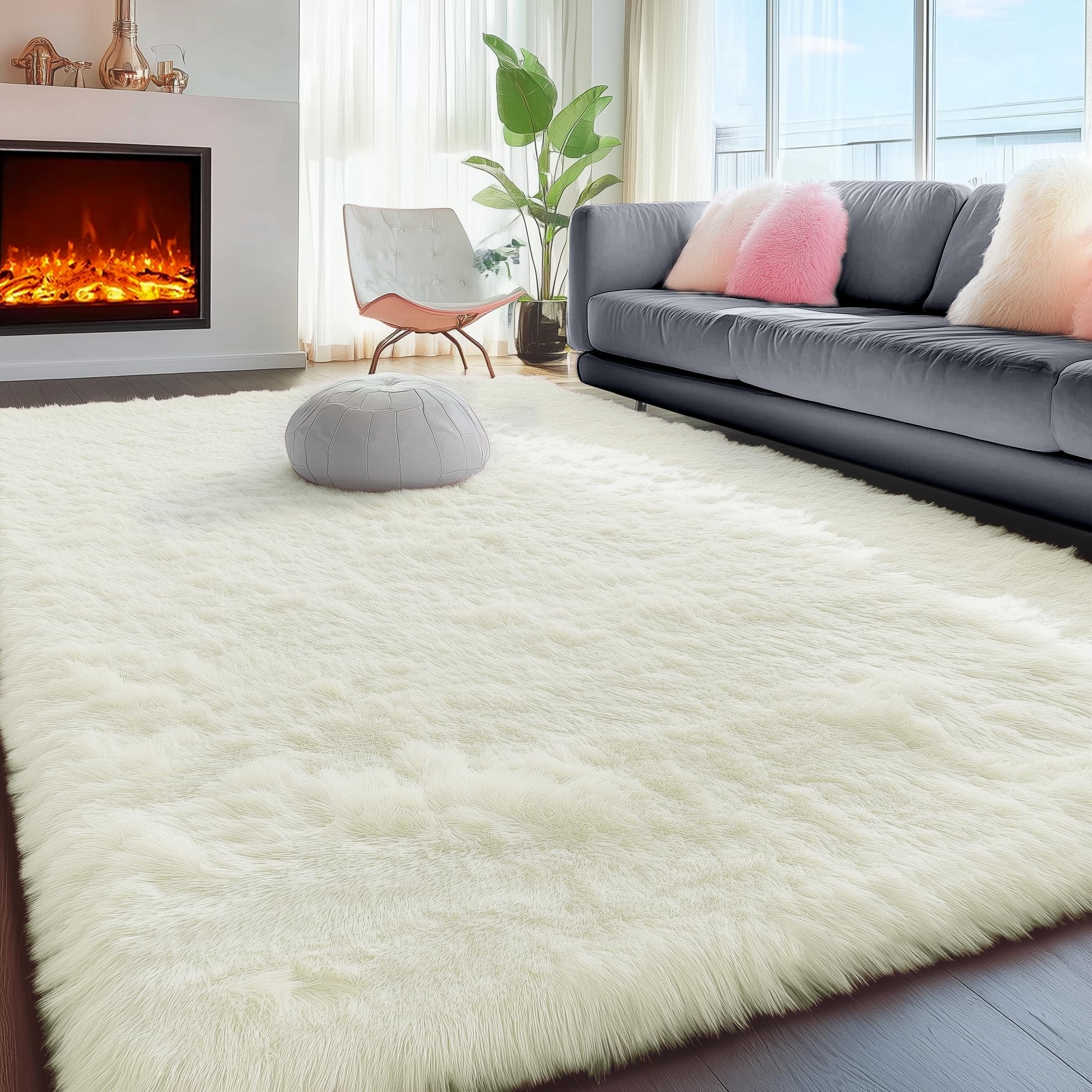 PAGISOFE Abstract Soft Shaggy Rugs for Living Room 5x8 Ft,Tie-Dyed Grey Fluffy Rugs for Kids Room Furry Carpets for Bedroom Room Decor Aesthetic Large Shag Carpet for Boys Girls Dorm Nursery