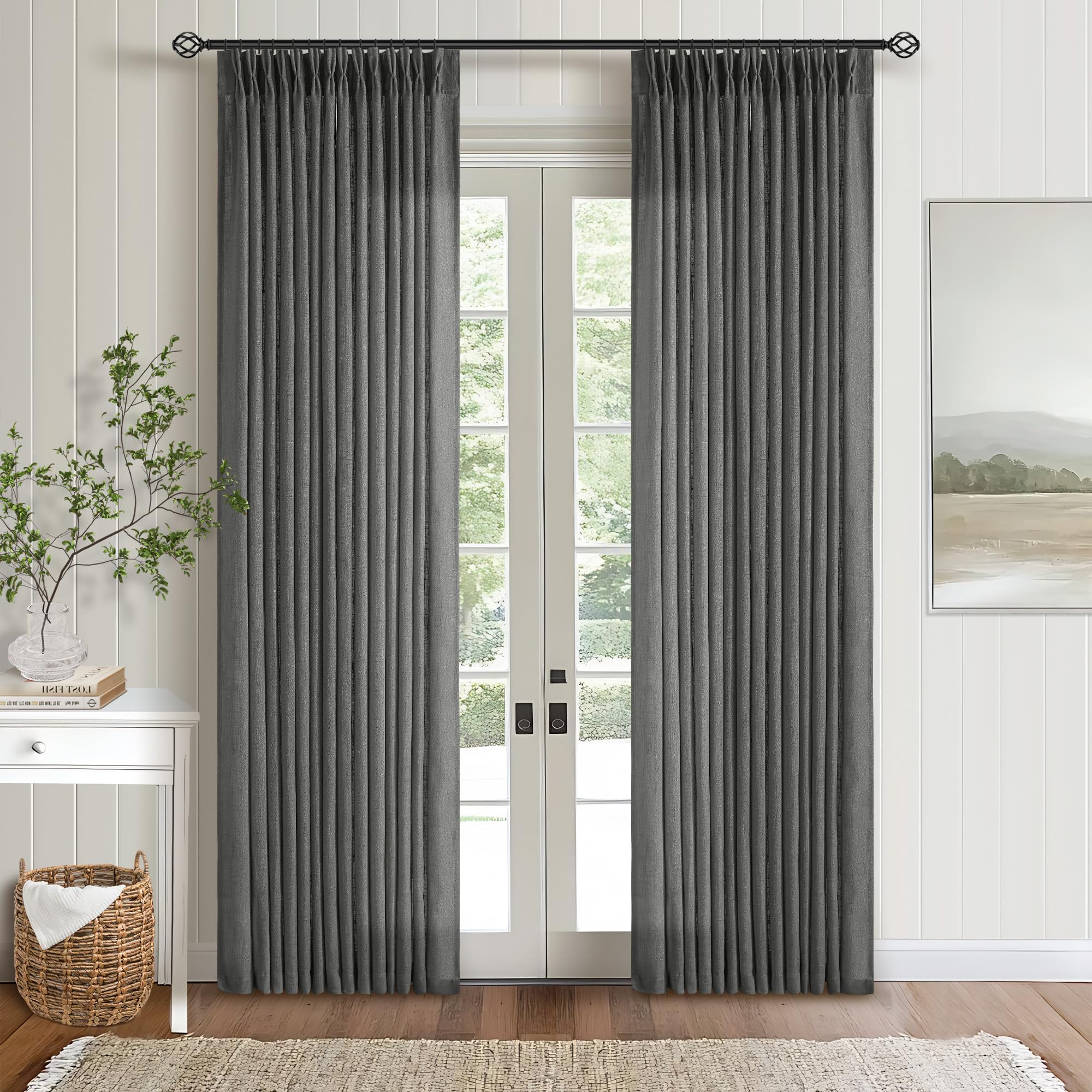Dutch Cocoa Pinch Pleated Linen Curtains 84 Inches Long 60 Inch Width Linen Blend Light Filtering Window Curtains 84 Inch for Living Room Bedroom Patio Pinch Pleat Drapes Hooks Rings 1 Panel 60Wx84L