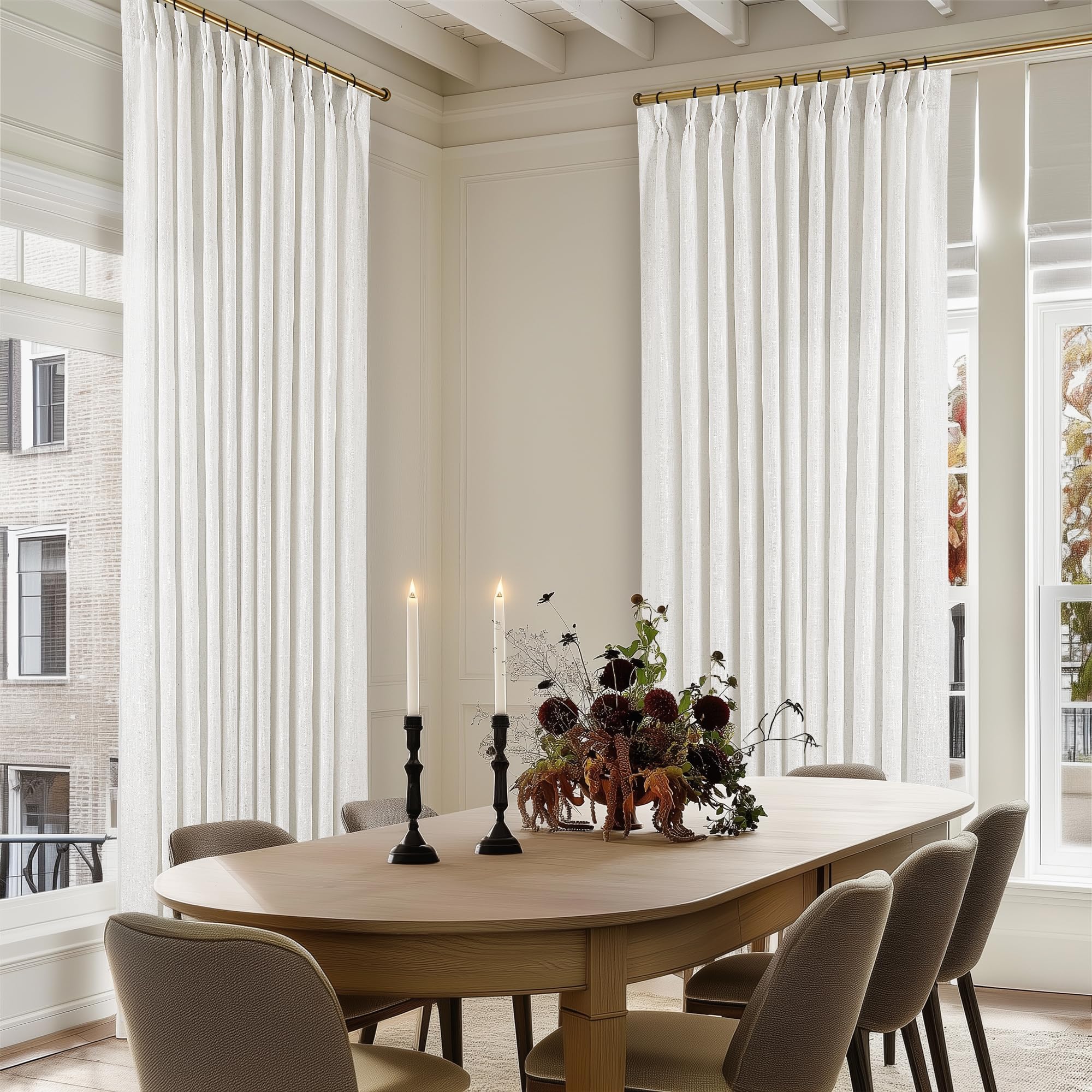 Dutch Cocoa Pinch Pleated Linen Curtains 84 Inches Long 60 Inch Width Linen Blend Light Filtering Window Curtains 84 Inch for Living Room Bedroom Patio Pinch Pleat Drapes Hooks Rings 1 Panel 60Wx84L