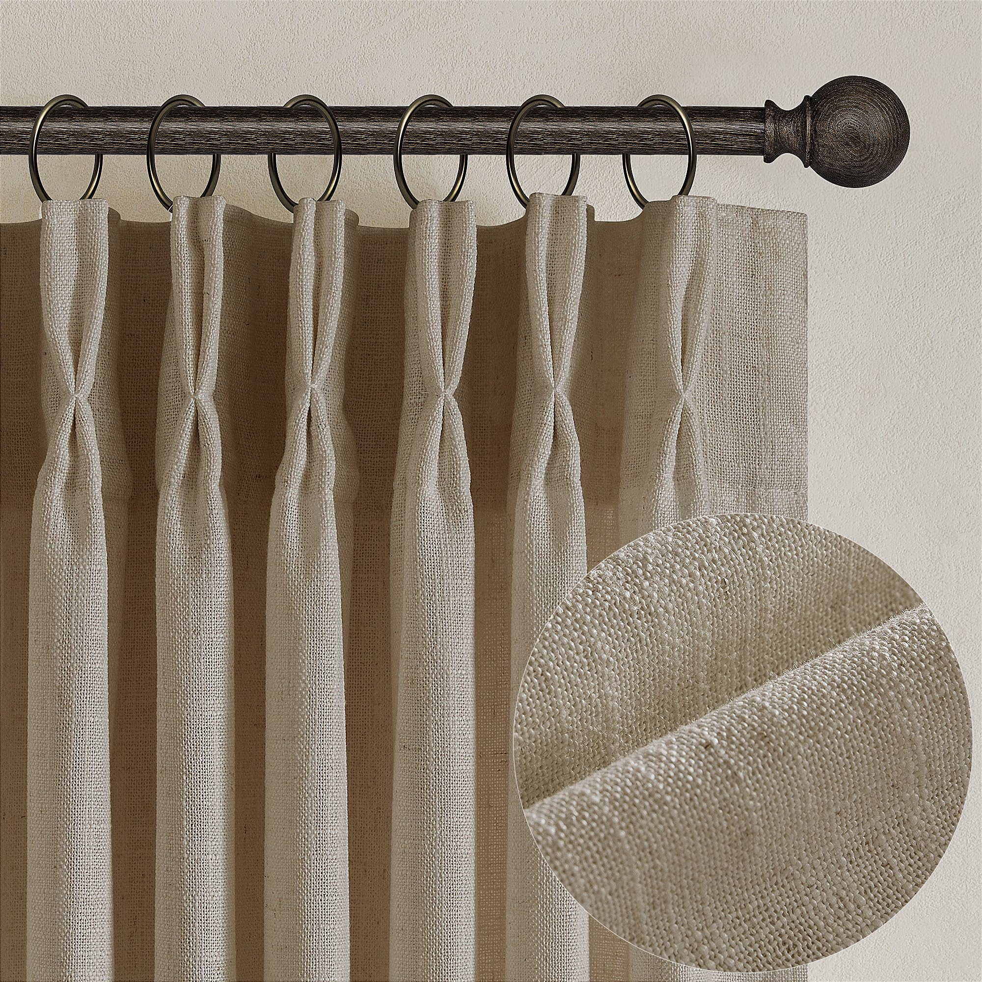 Dutch Cocoa Pinch Pleated Linen Curtains 84 Inches Long 60 Inch Width Linen Blend Light Filtering Window Curtains 84 Inch for Living Room Bedroom Patio Pinch Pleat Drapes Hooks Rings 1 Panel 60Wx84L