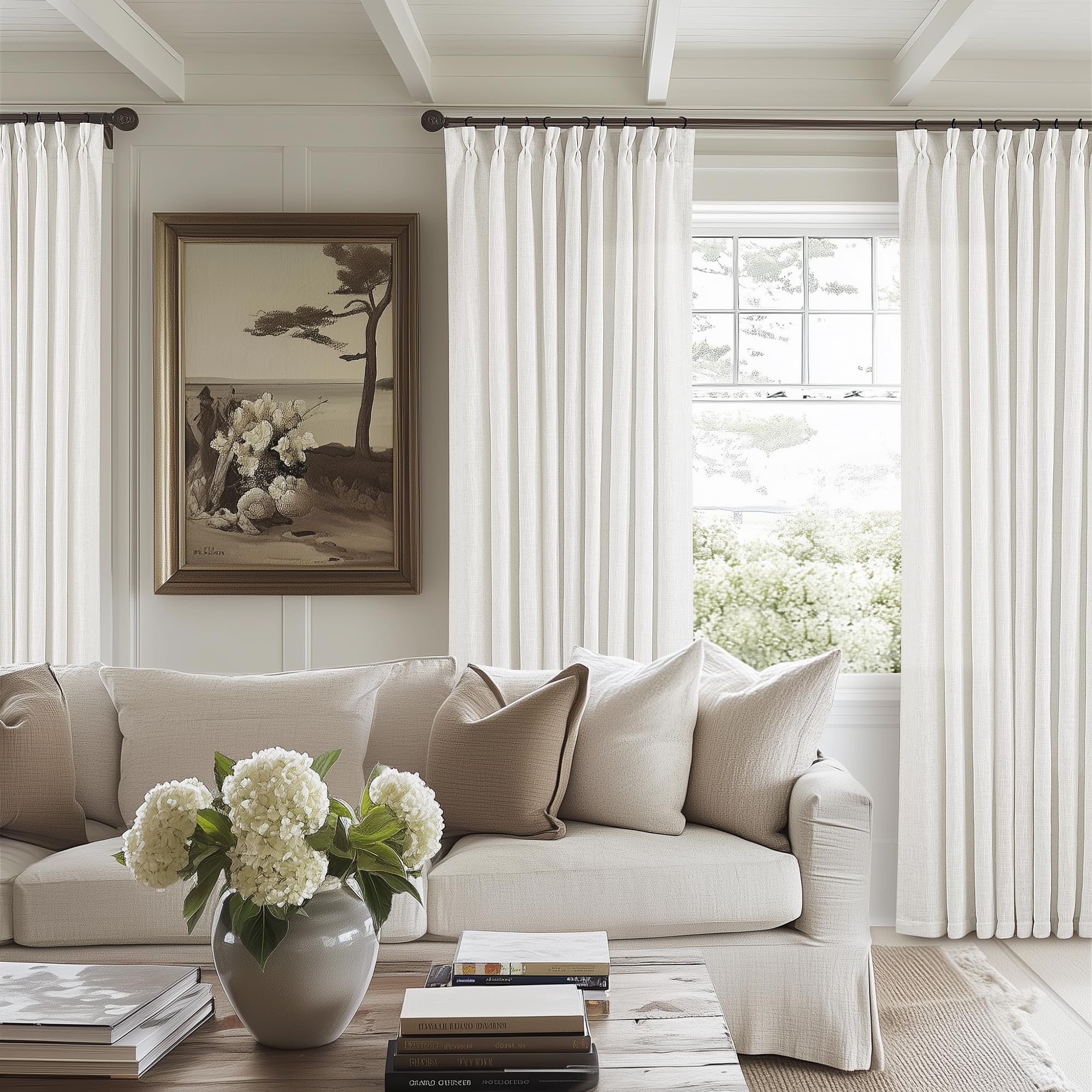 Dutch Cocoa Pinch Pleated Linen Curtains 84 Inches Long 60 Inch Width Linen Blend Light Filtering Window Curtains 84 Inch for Living Room Bedroom Patio Pinch Pleat Drapes Hooks Rings 1 Panel 60Wx84L