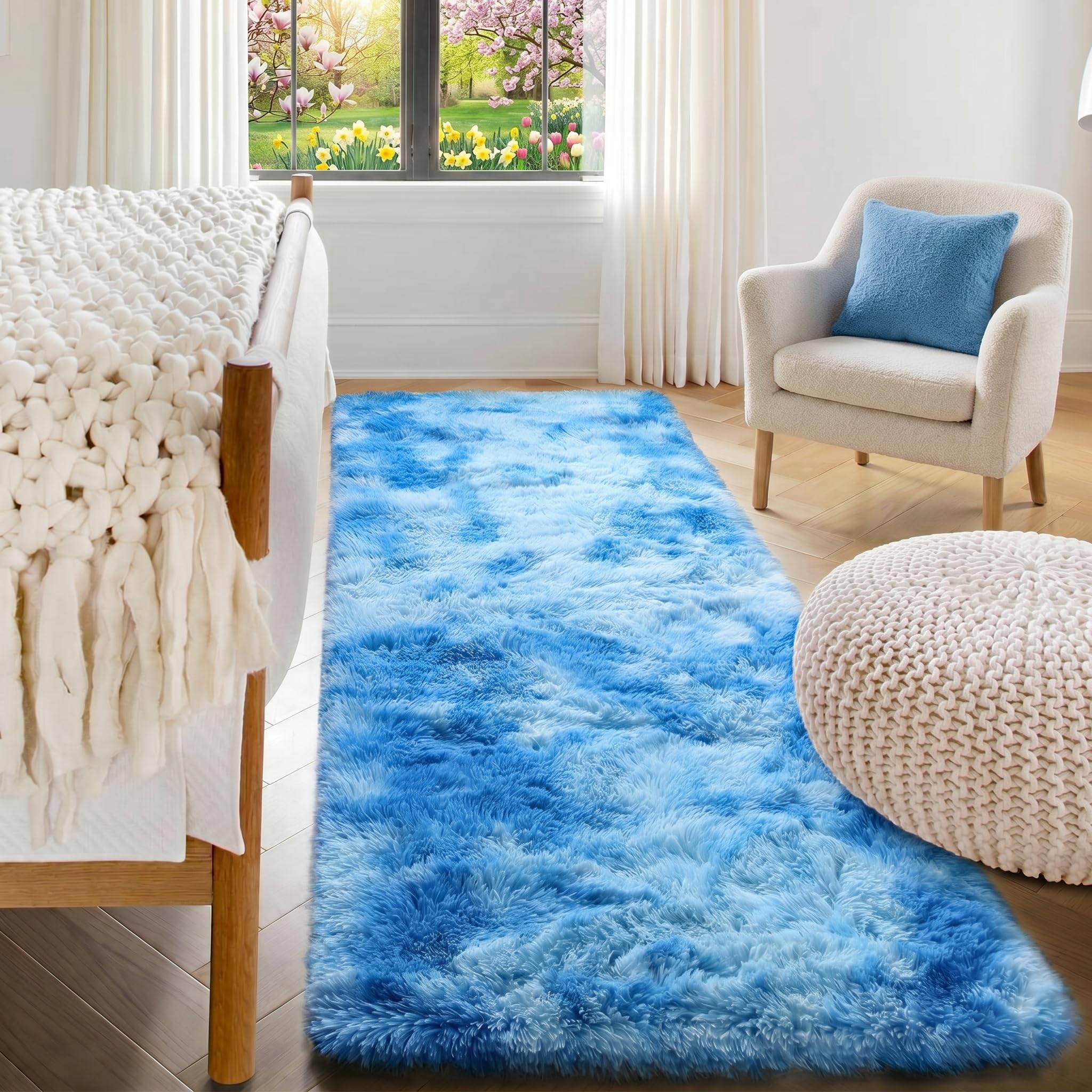 ONASAR Tie-Dyed Dark Grey Round Area Rugs 5ft, Ultra Soft Bedroom Circle Rug for Kids Girls Teen Room, Fluffy Plush Shaggy Carpet Floor Mats for Baby Nursery Living Room Playroom Home Decor