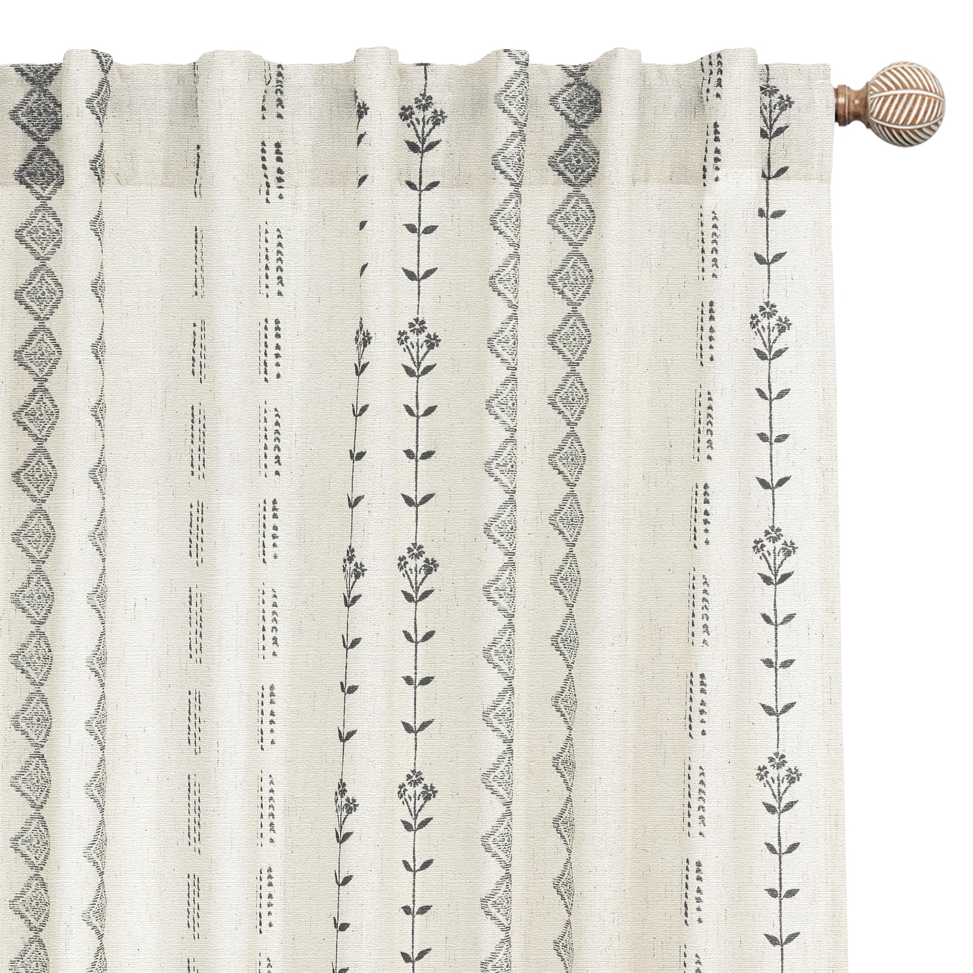 Linen Farmhouse Curtains for Living Room, Neutral Taupe Cream Light Filtering Boho Sheer Floral Patterned Curtains for Dining Room Bedroom 84 Inch Length 2 Panels Set