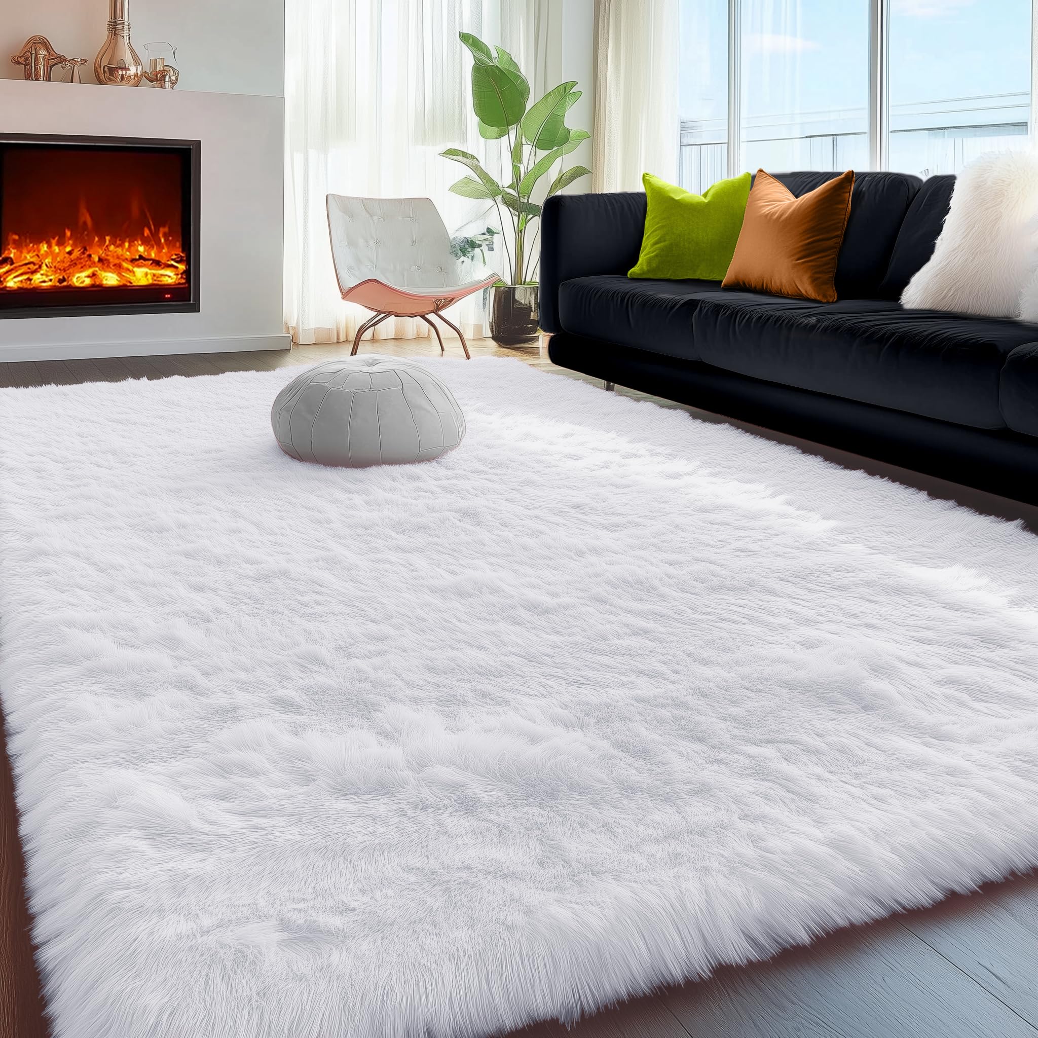 PAGISOFE Abstract Soft Shaggy Rugs for Living Room 5x8 Ft,Tie-Dyed Grey Fluffy Rugs for Kids Room Furry Carpets for Bedroom Room Decor Aesthetic Large Shag Carpet for Boys Girls Dorm Nursery