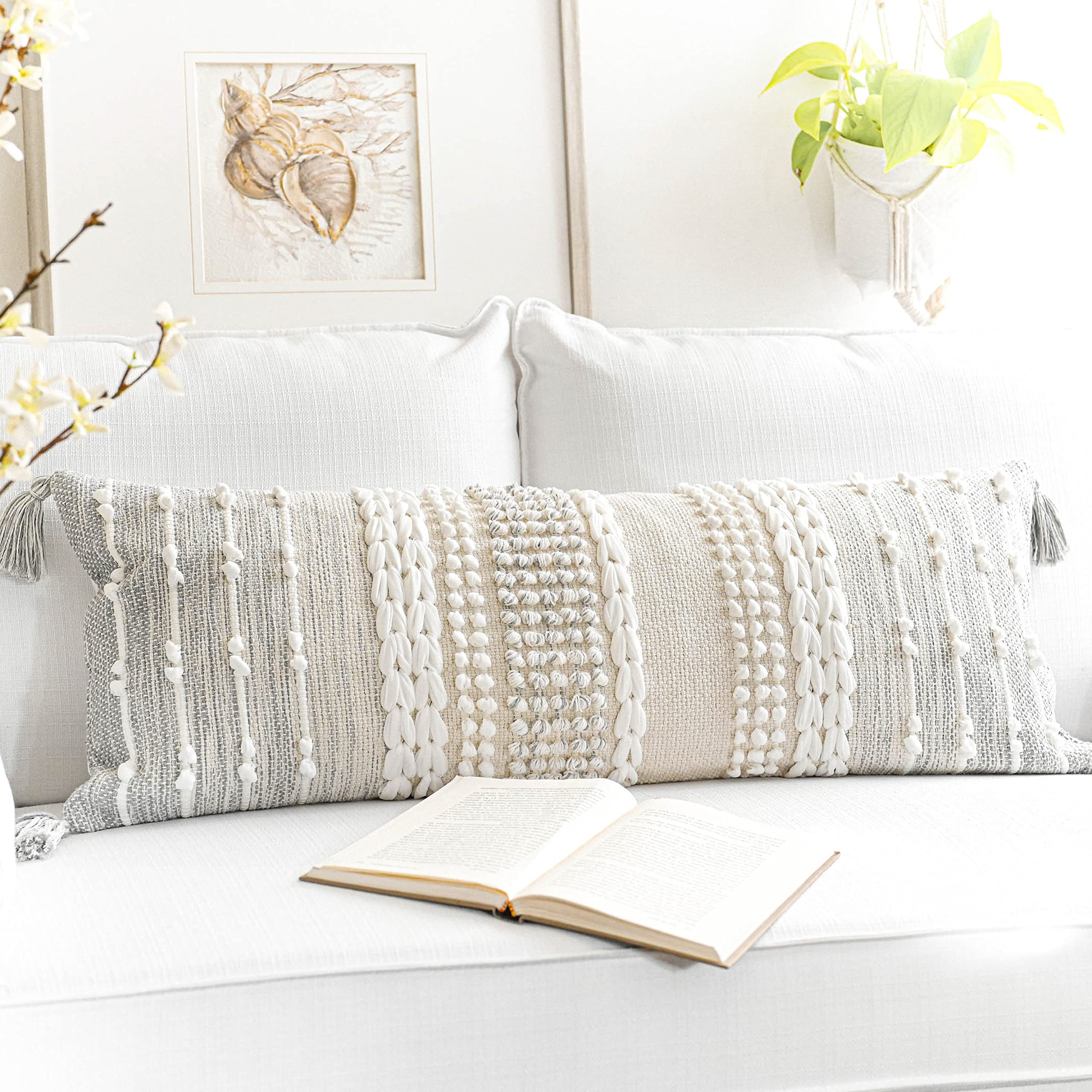 BlissBlush Gray Decorative Throw Pillow Cover 20X20, Boho Accent Pillow for Couch, Square Modern Farmhouse Pillowcase for Living Room Couch Sofa Cushion Home Décor (Pack of 1)