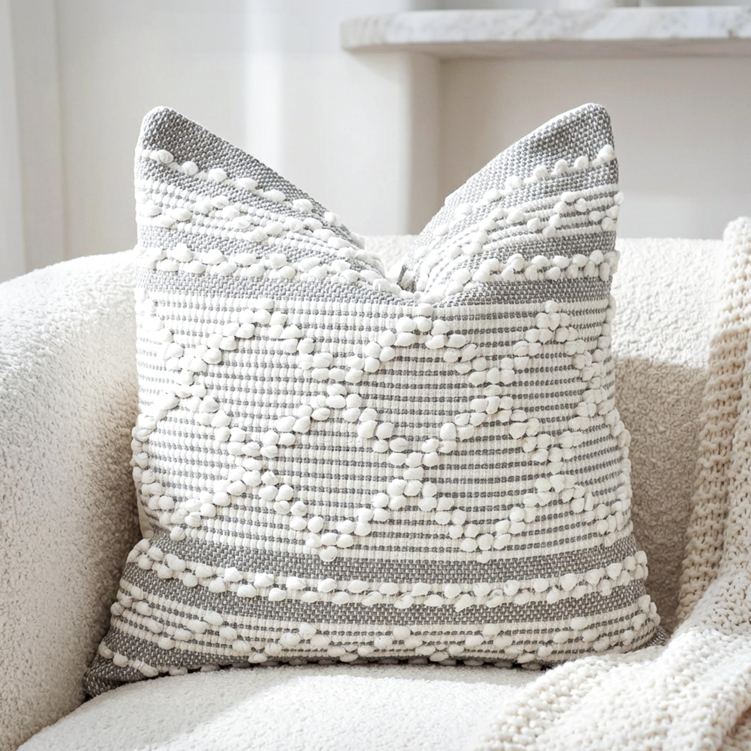 BlissBlush Gray Decorative Throw Pillow Cover 20X20, Boho Accent Pillow for Couch, Square Modern Farmhouse Pillowcase for Living Room Couch Sofa Cushion Home Décor (Pack of 1)