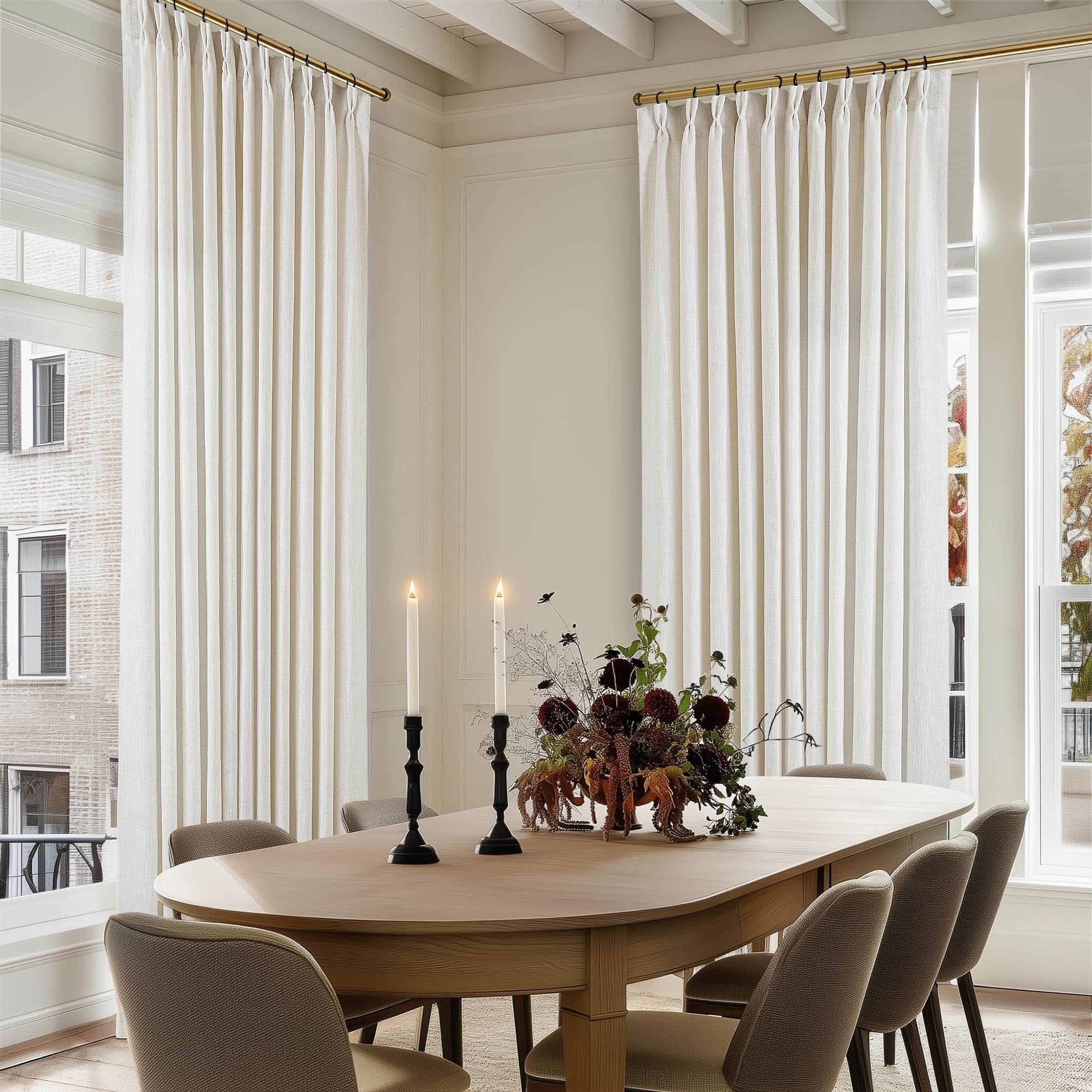 Dutch Cocoa Pinch Pleated Linen Curtains 84 Inches Long 60 Inch Width Linen Blend Light Filtering Window Curtains 84 Inch for Living Room Bedroom Patio Pinch Pleat Drapes Hooks Rings 1 Panel 60Wx84L